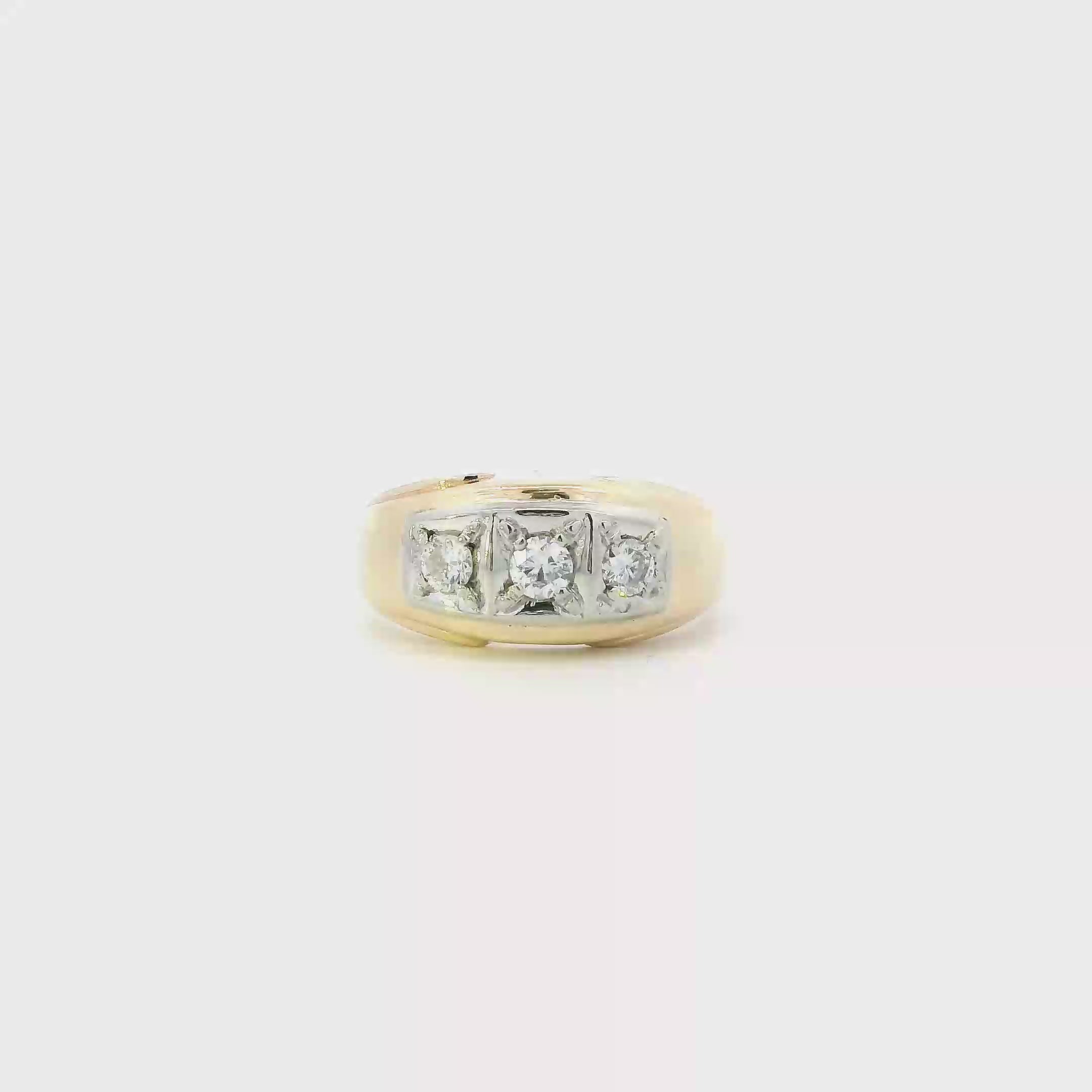 14K Yellow & White Gold Diamond Mens Ring - 0.50ct