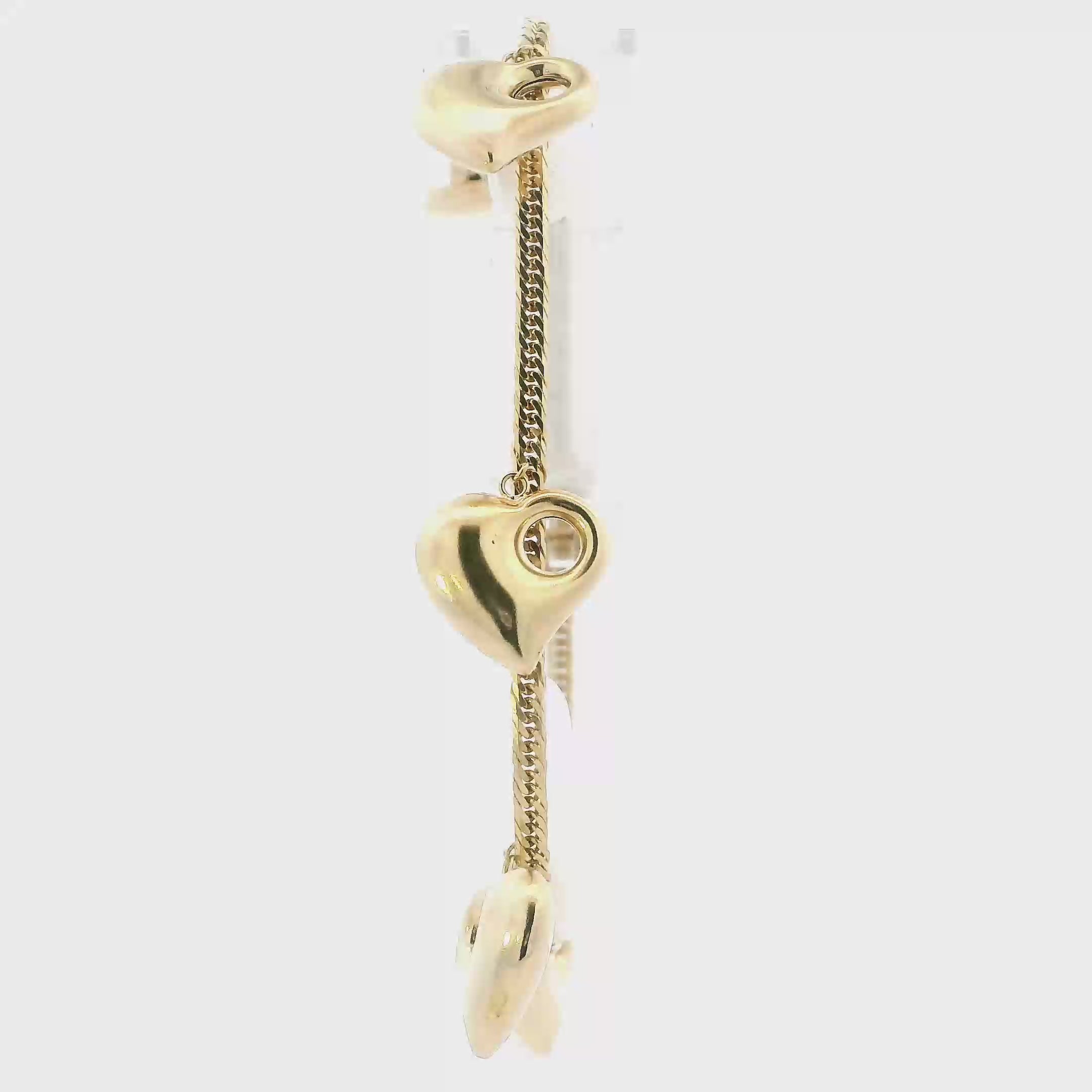 18K Yellow Gold Puff Heart Herringbone Bracelet