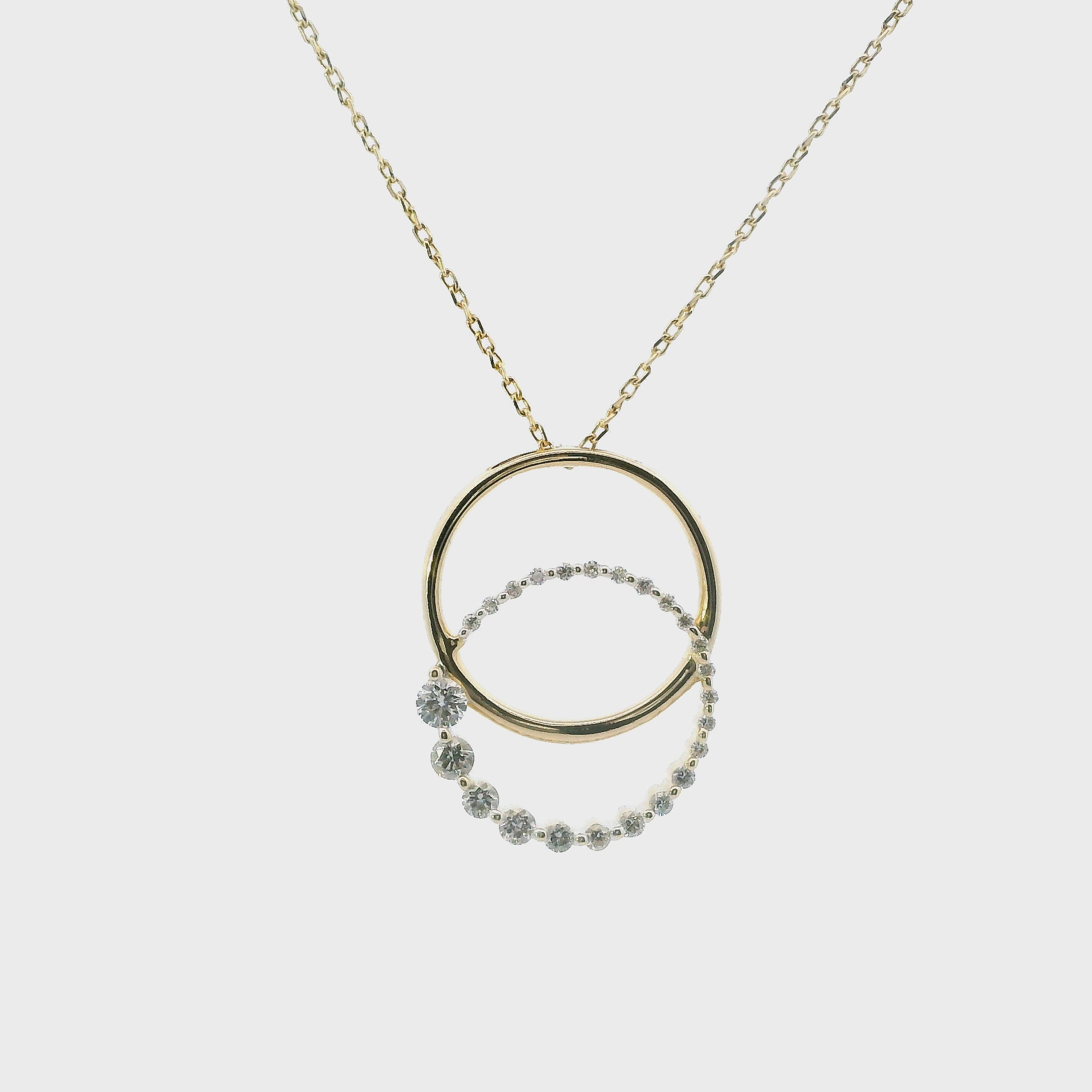 14K Yellow Gold Diamond Double Circle Pendant & 17