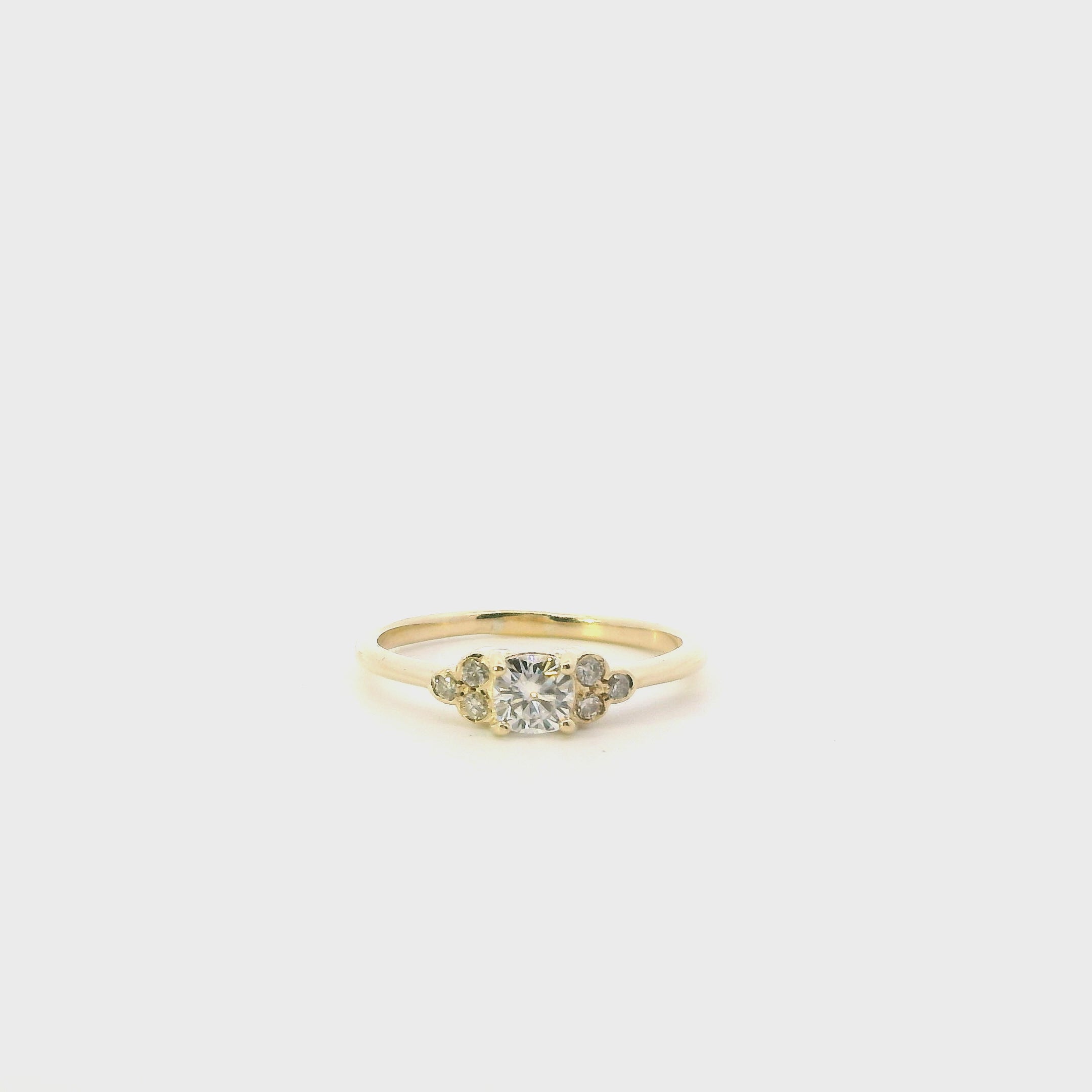 14K Yellow Gold Diamond & Cush Moissanite Women's Ring - 0.13ct