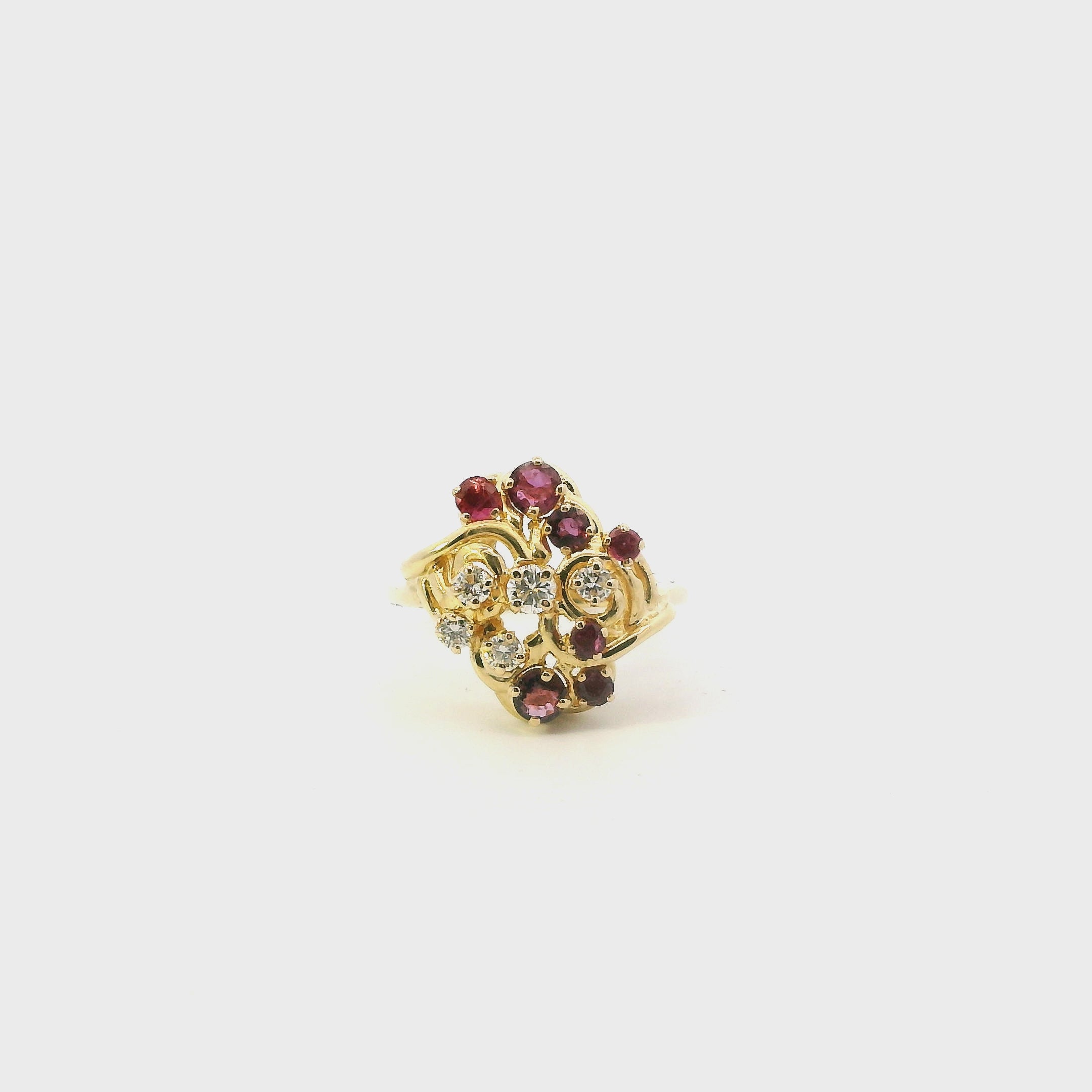 14K Yellow Gold Diamond & Ruby Womens Ring - 0.24ct
