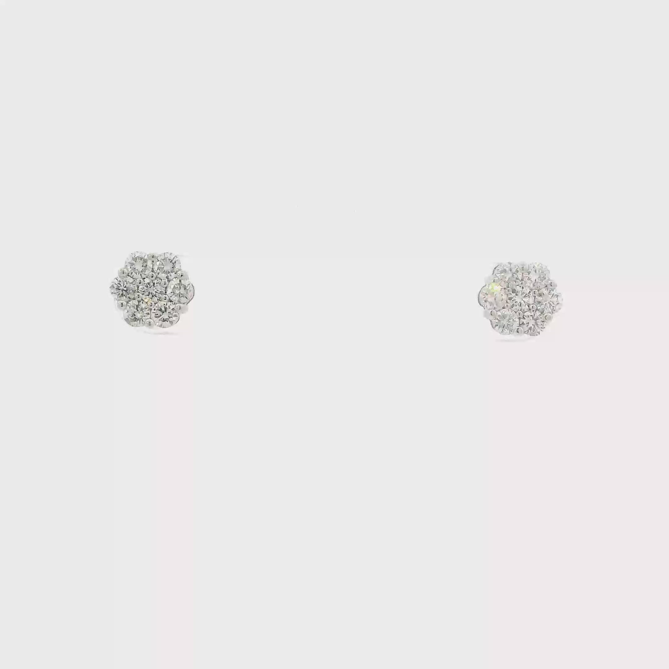 14K White Gold Diamond Screw Back Earrings - 0.98ct