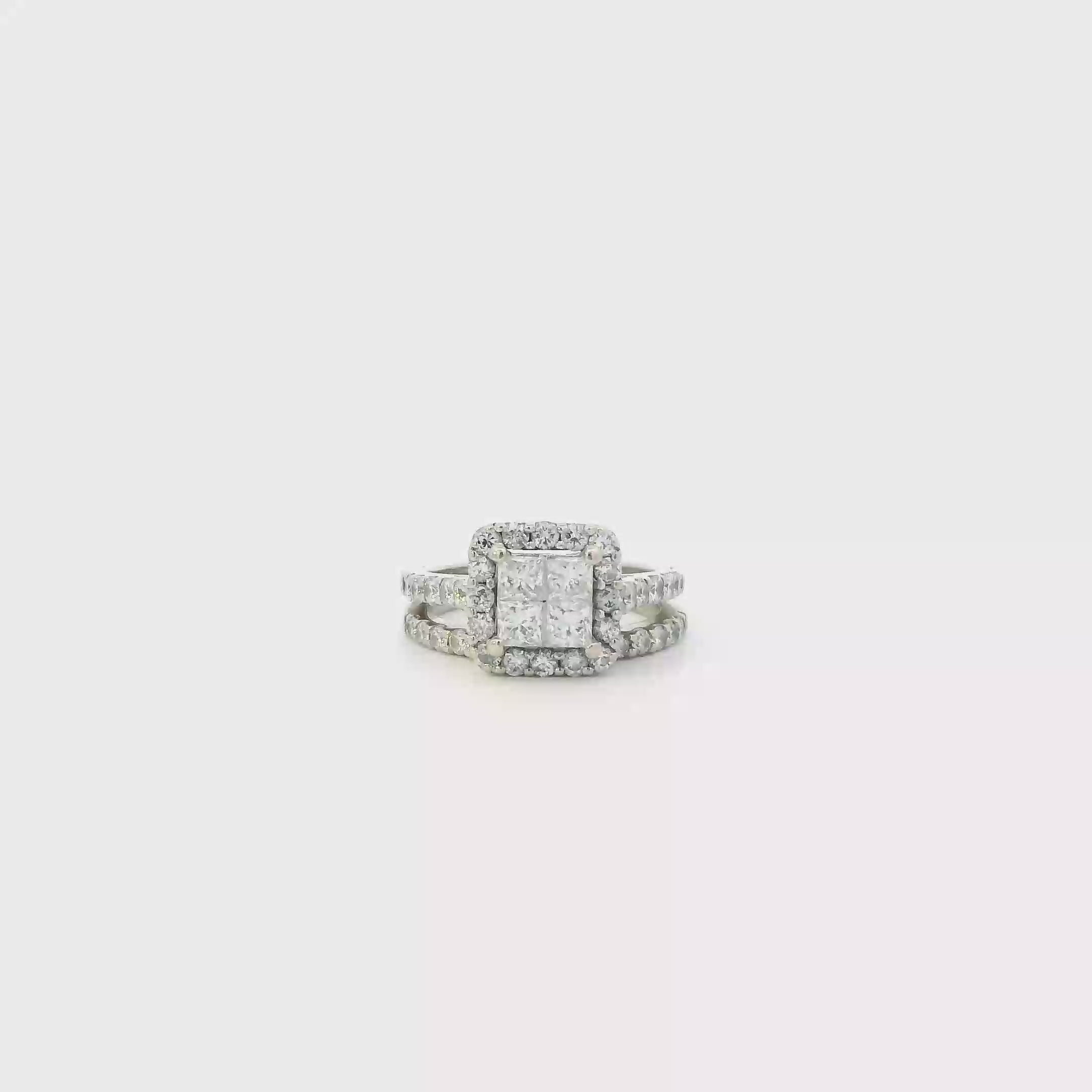 14K White Gold Diamond Women's Engagement & Wedding Ring Set -1.57ct