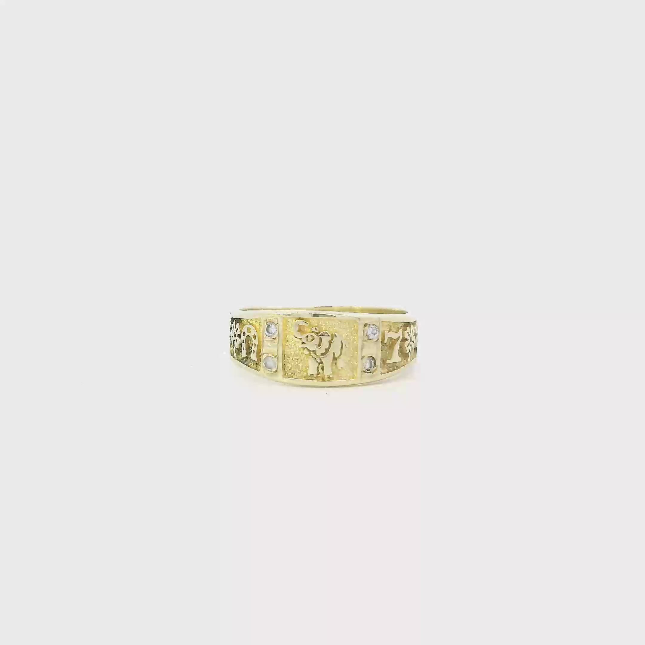 14K Yellow Gold Cz Lucky Symbol Band