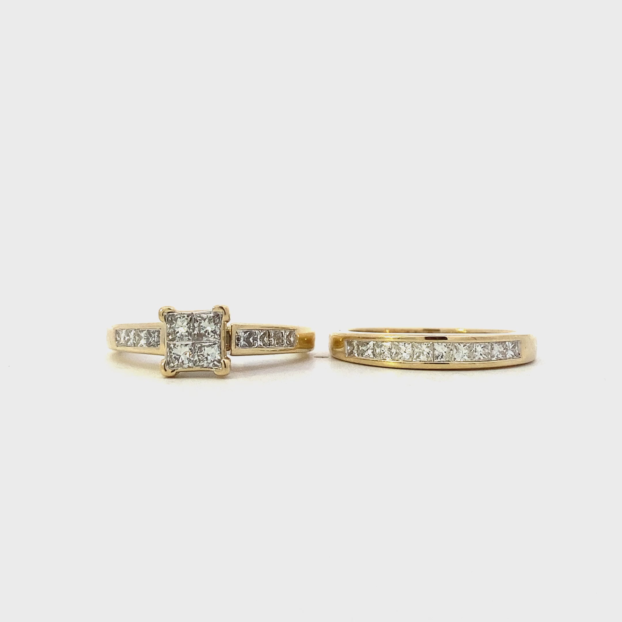 14K Yellow Gold Diamond Engagement & Wedding Ring Set - 0.92ct