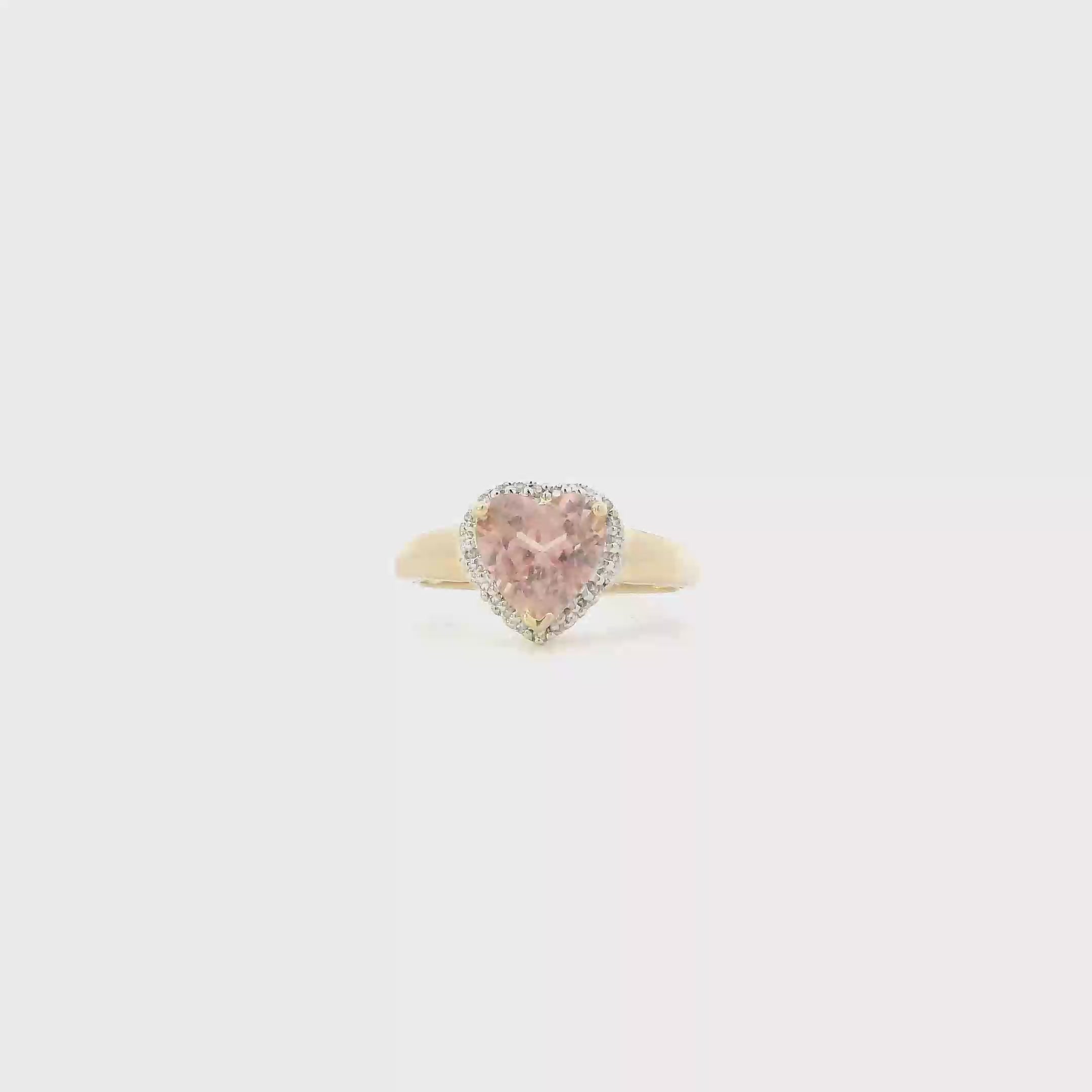 14K Yellow Gold Heart Morganite & Diamond Womens Ring