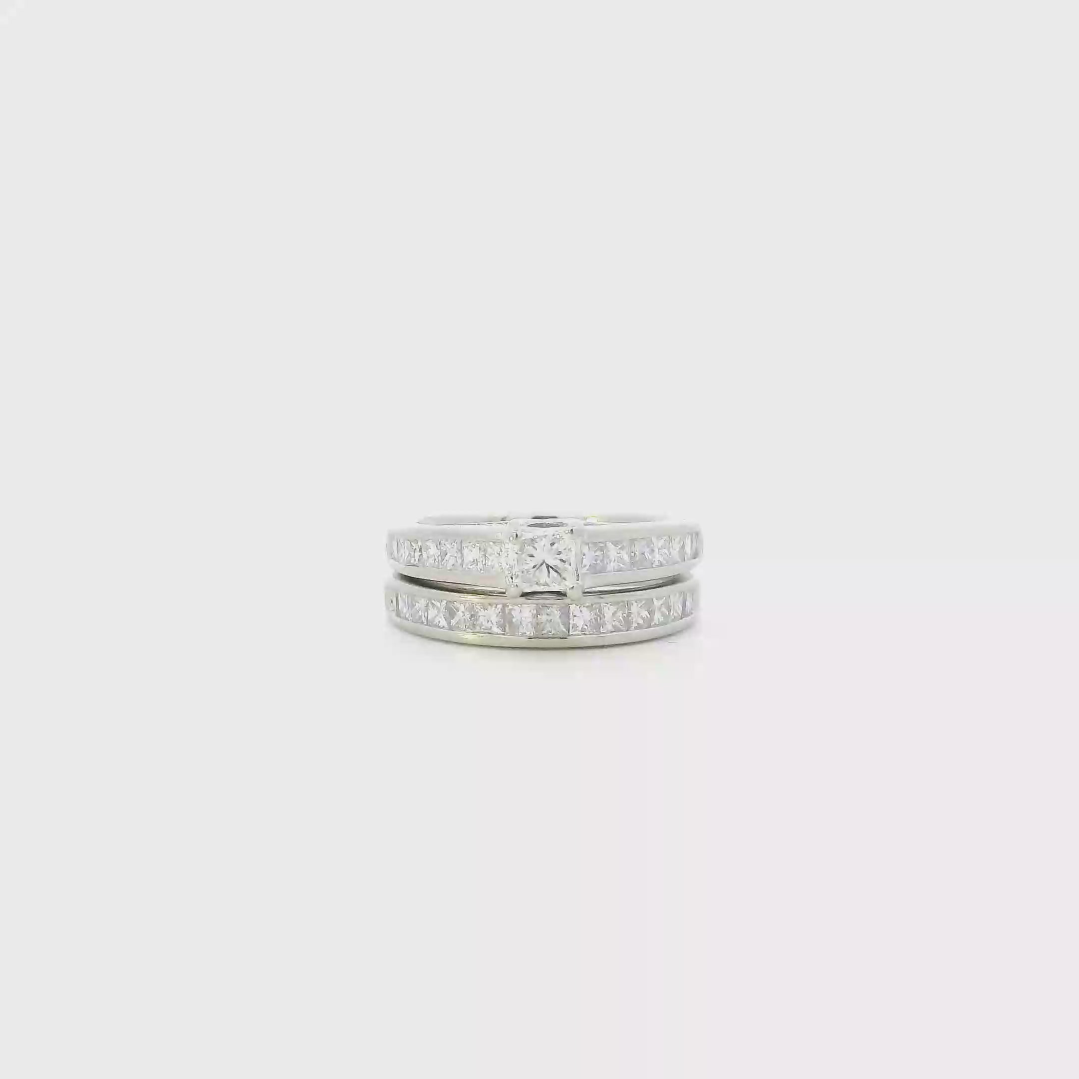 14K White Gold Womans Diamond Engagement & Wedding Ring Set - 1.22ct