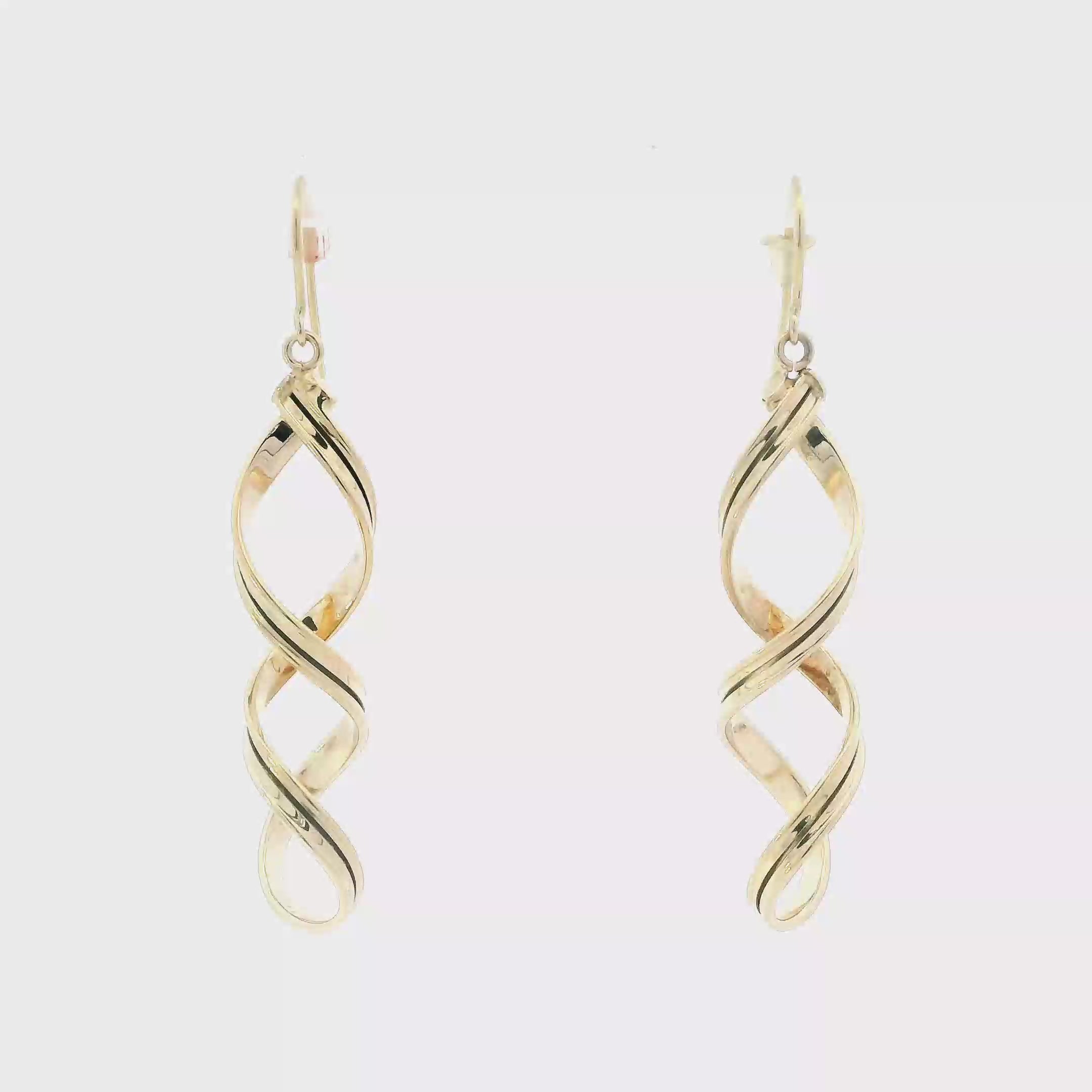 14K Yellow Gold Hollow Spiral Dangle Earrings