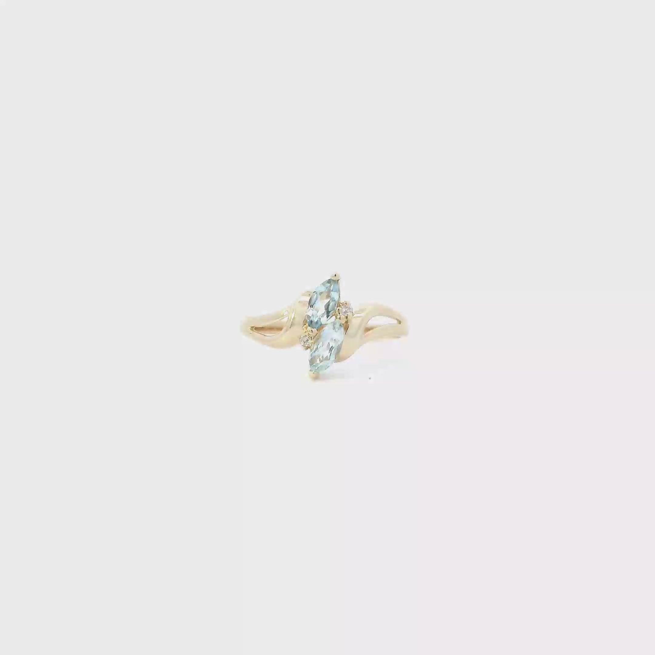 14K Yellow Gold Aquamarine & Diamond Womens Ring - 0.01ct