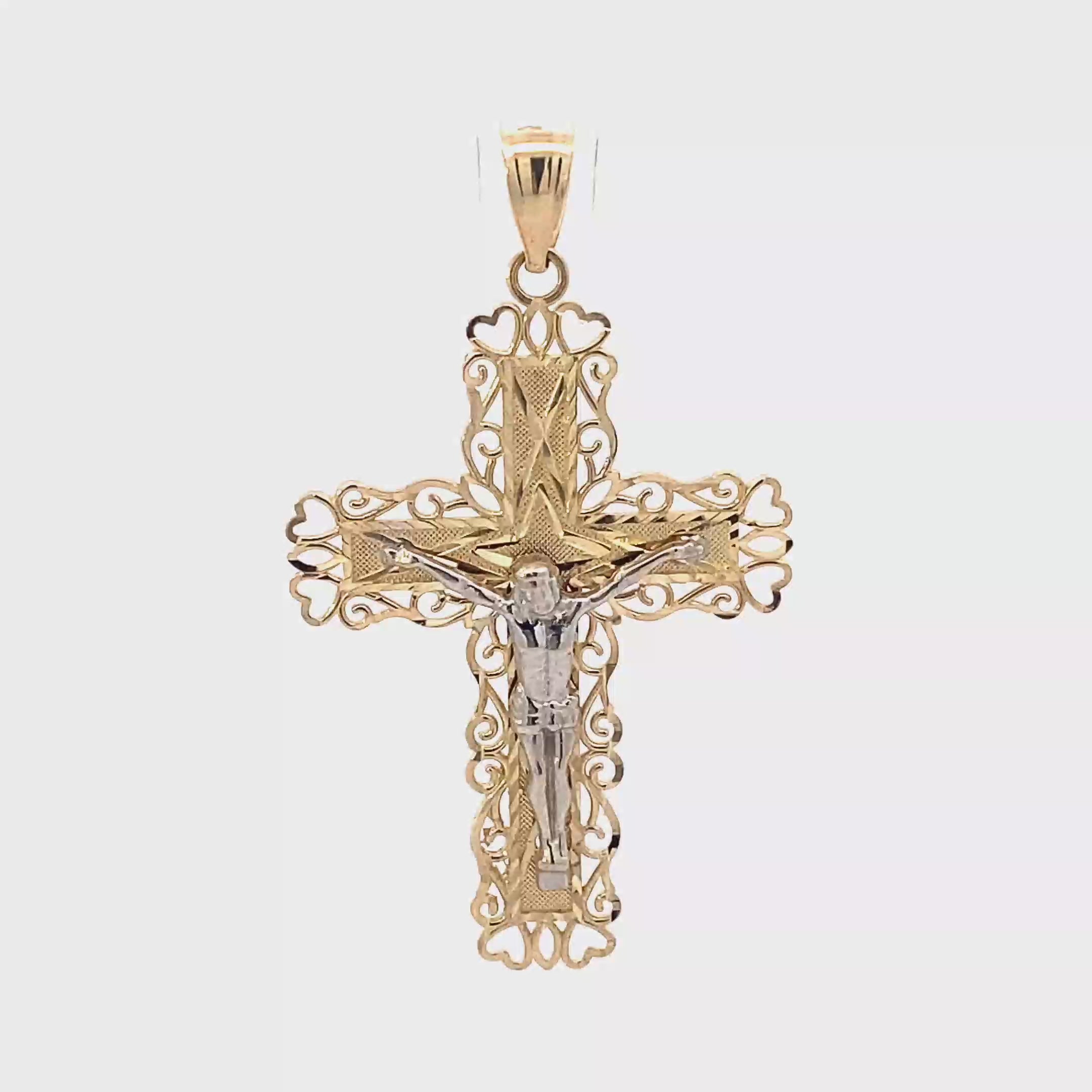 14K Yellow & White Gold Filigree Crucifix Pendant