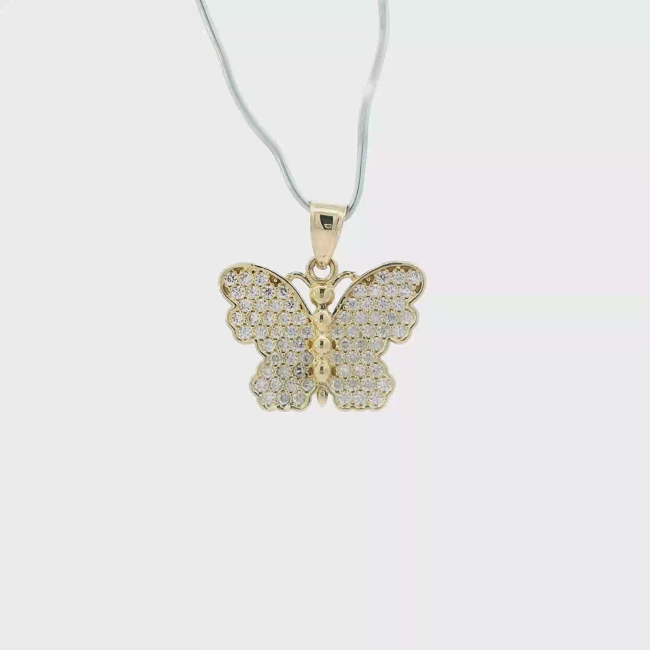 10K Yellow Gold Pave Butterfly Pendant
