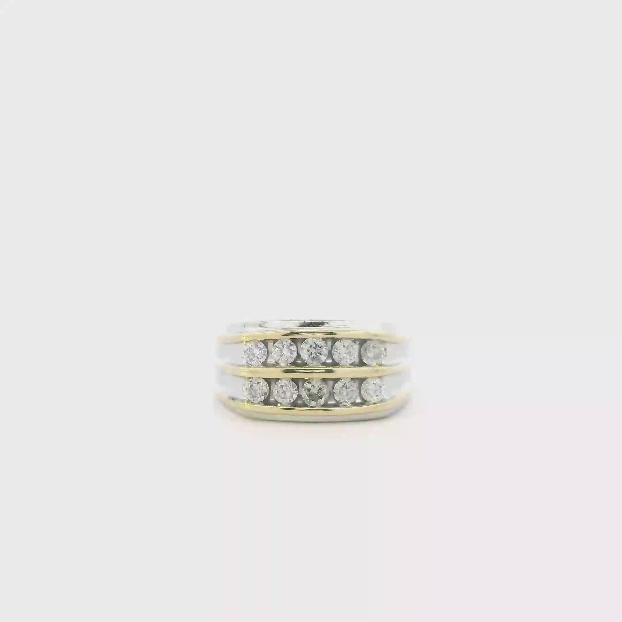 10K White & Yellow Gold Diamonds Mens Ring - 1.00ct