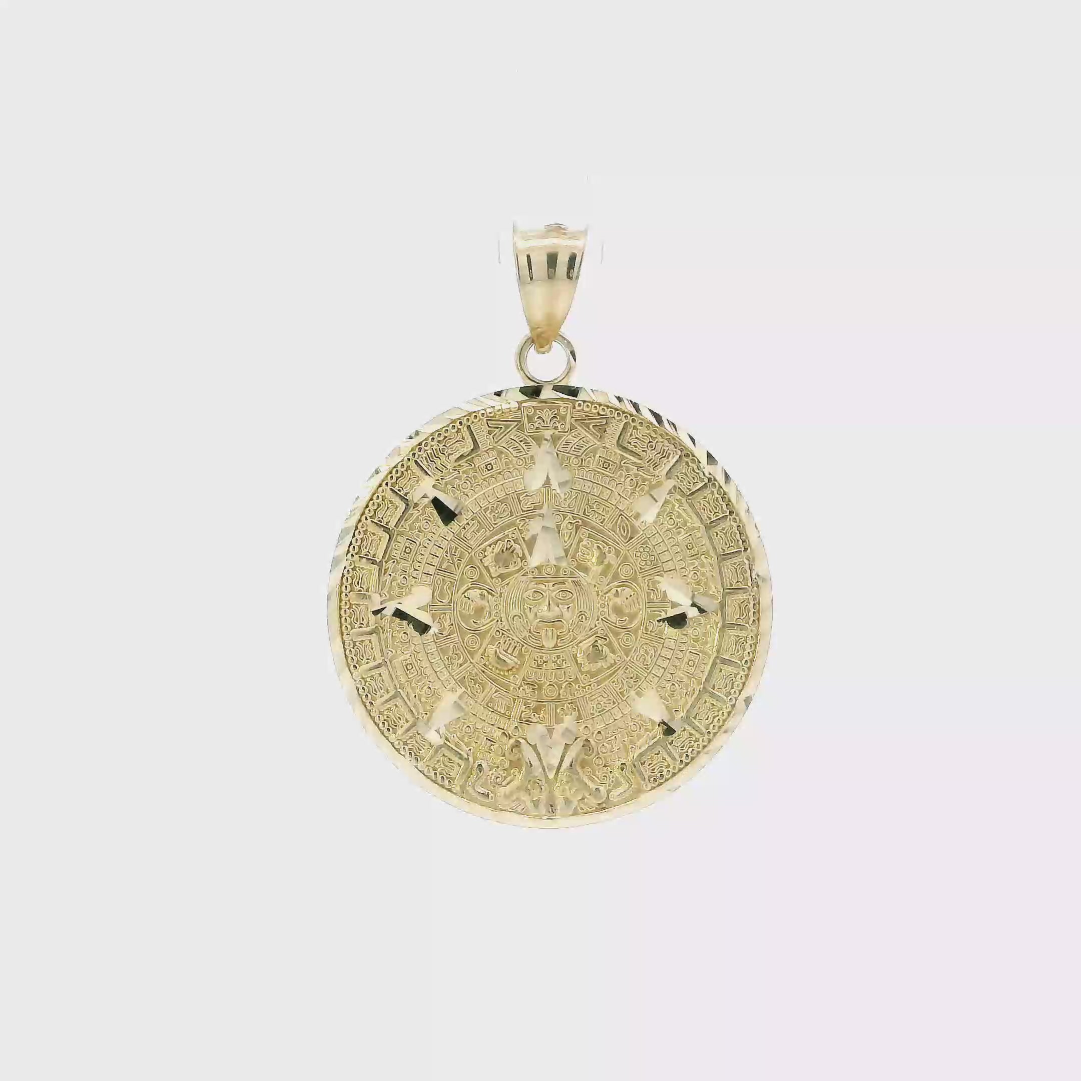 14K Yellow Gold Aztec Calendar Pendant