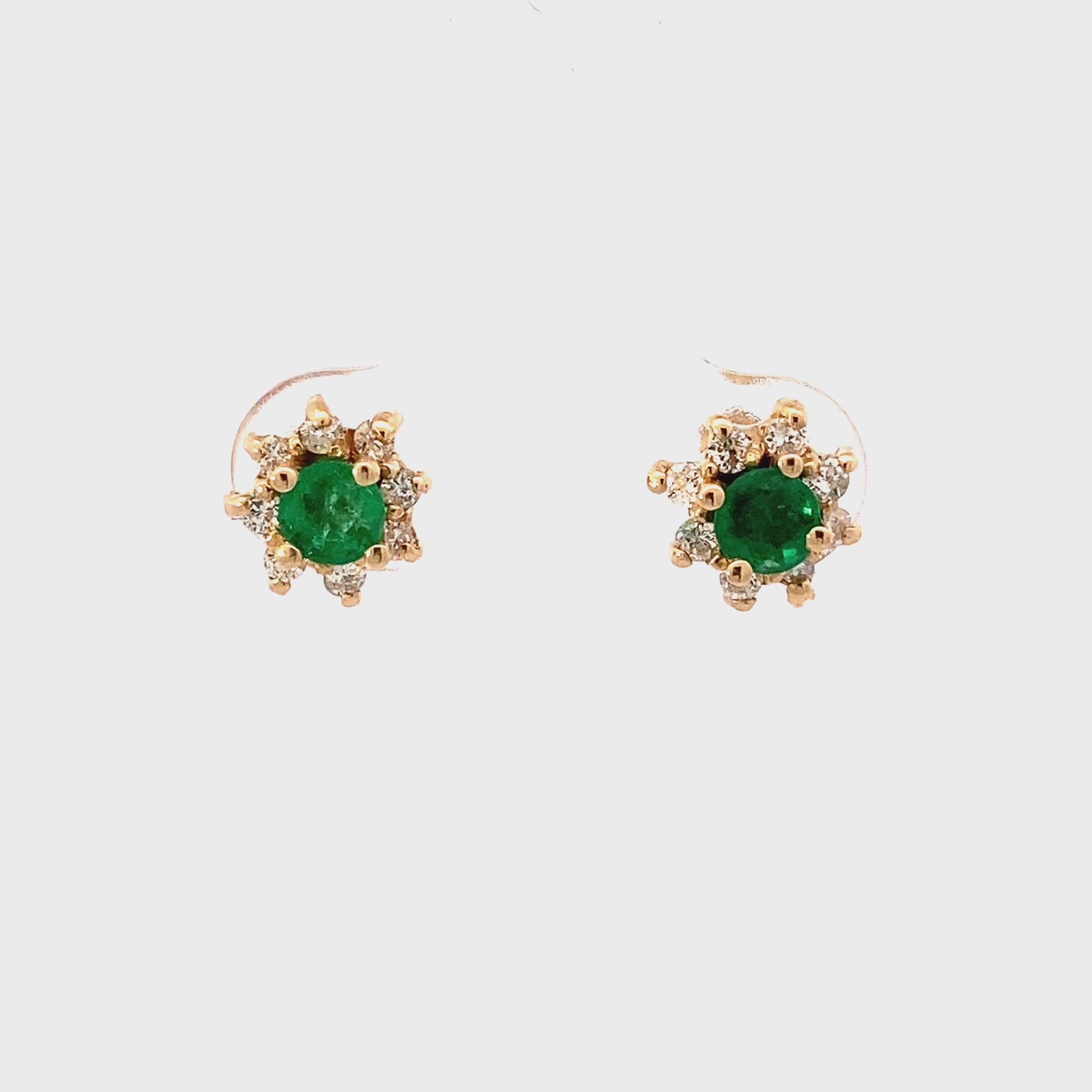 14K Yellow Gold Emerald & Diamond Earrings - 0.32ct