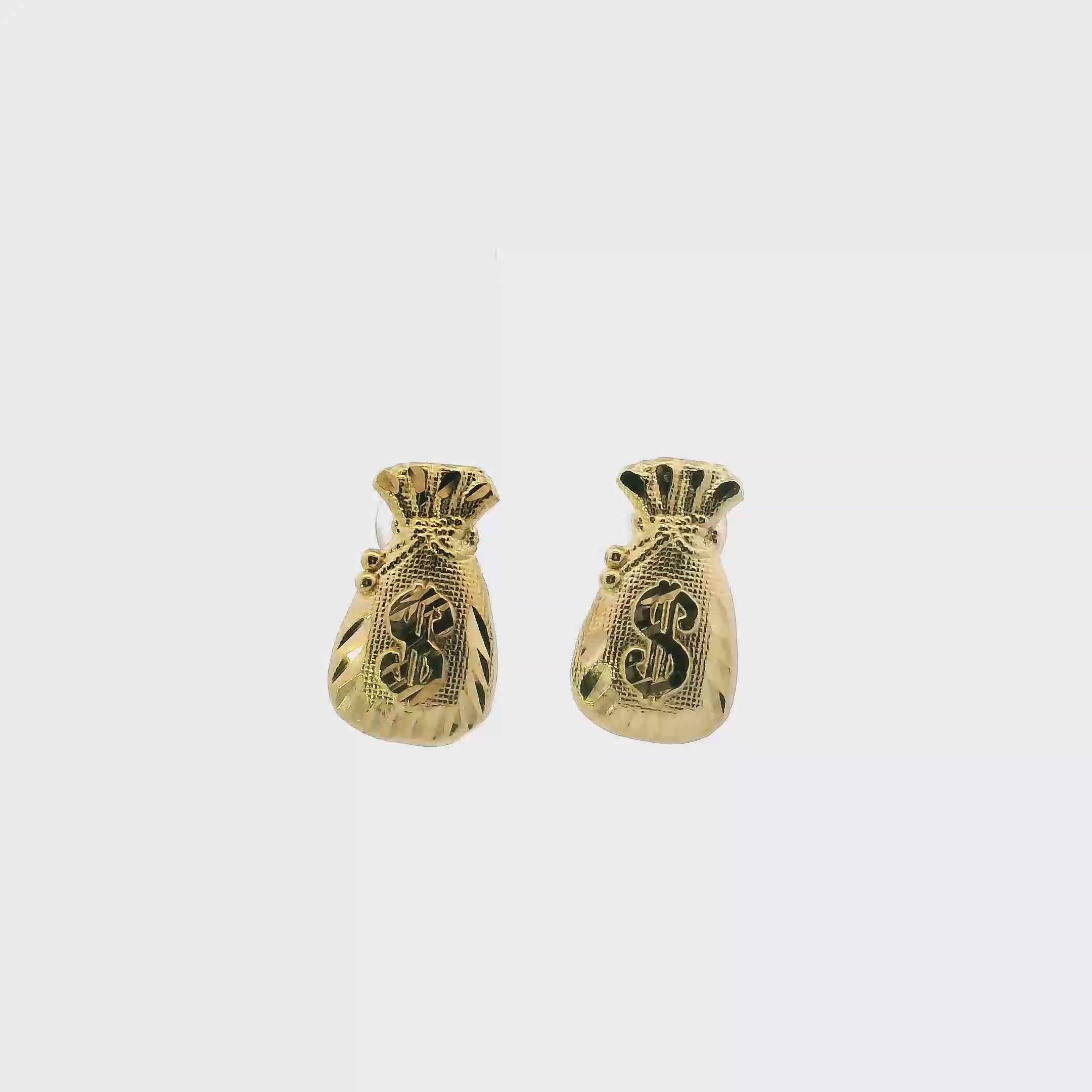 10K Yellow Gold Money Bag Stud Earrings