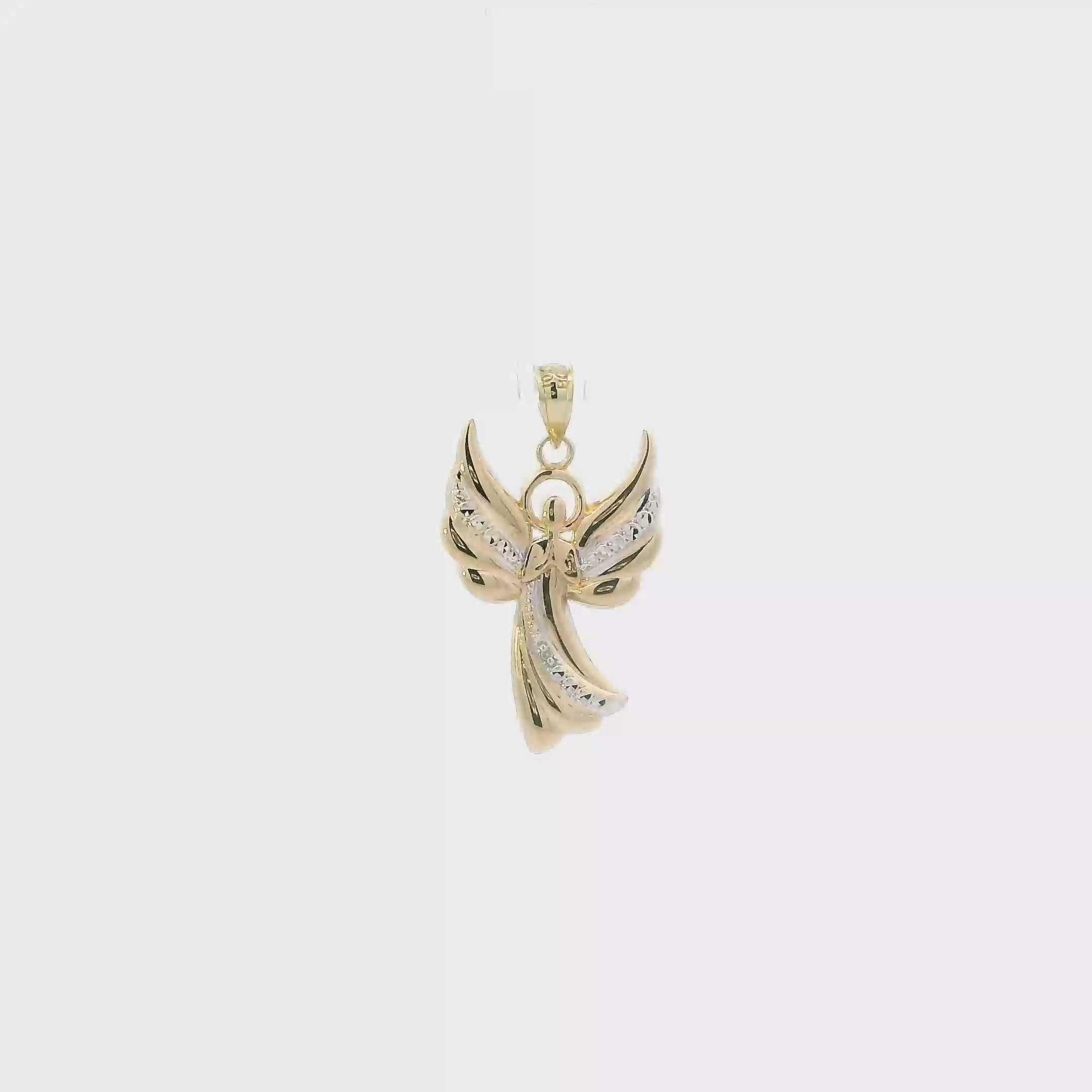 10K Yellow & White Gold Diamond Cut Angel Pendant