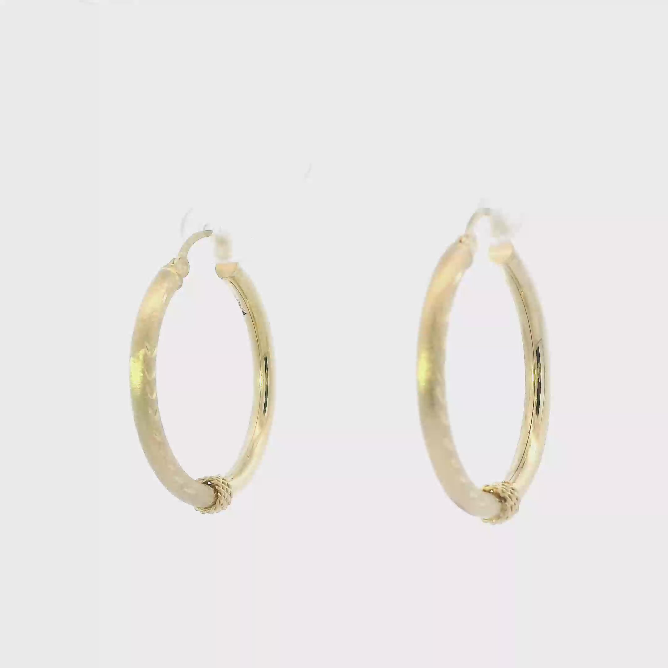 14K Yellow Gold Half Texture & Wire Hoop Earrings