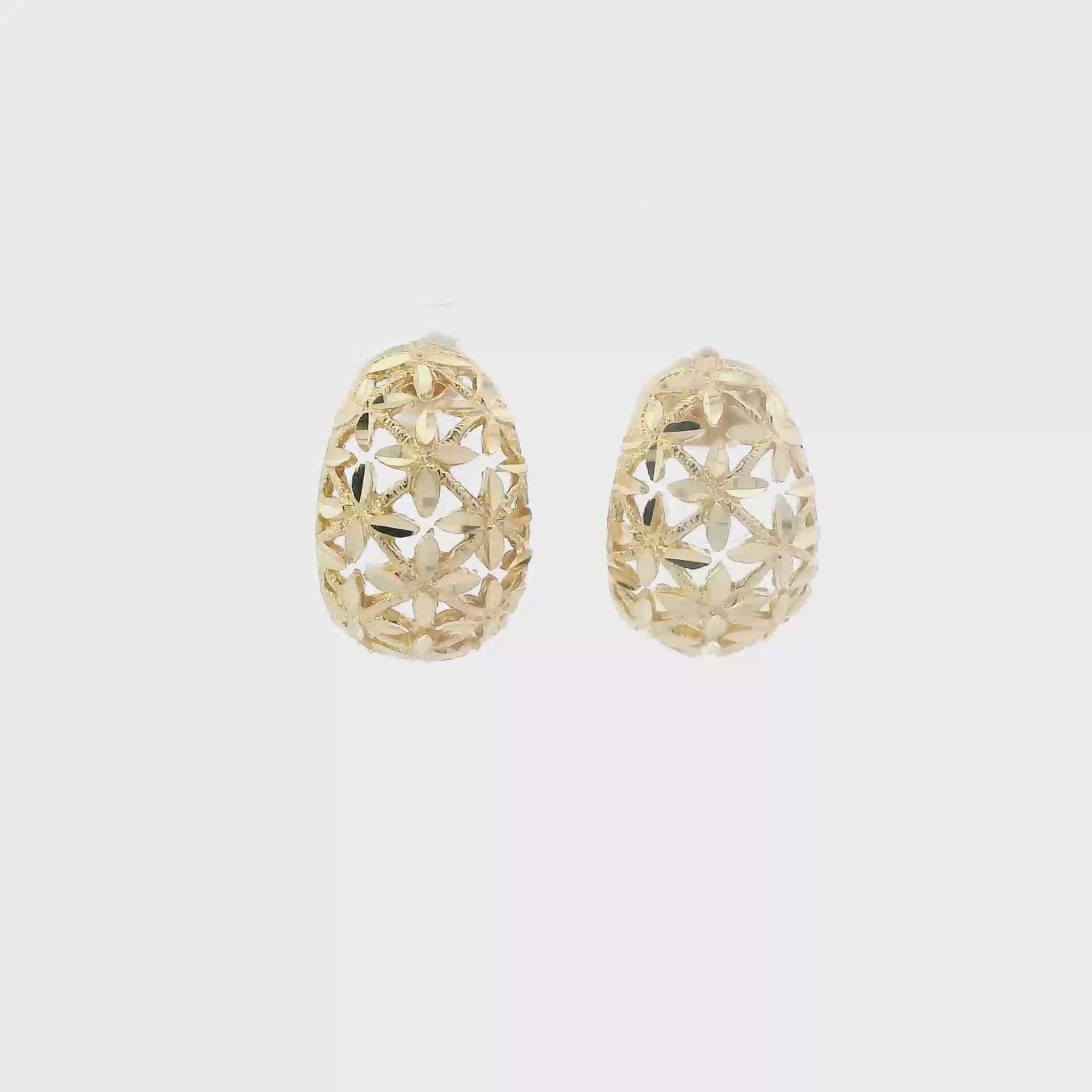 14K Yellow Gold Floral Half Hoop Earrings