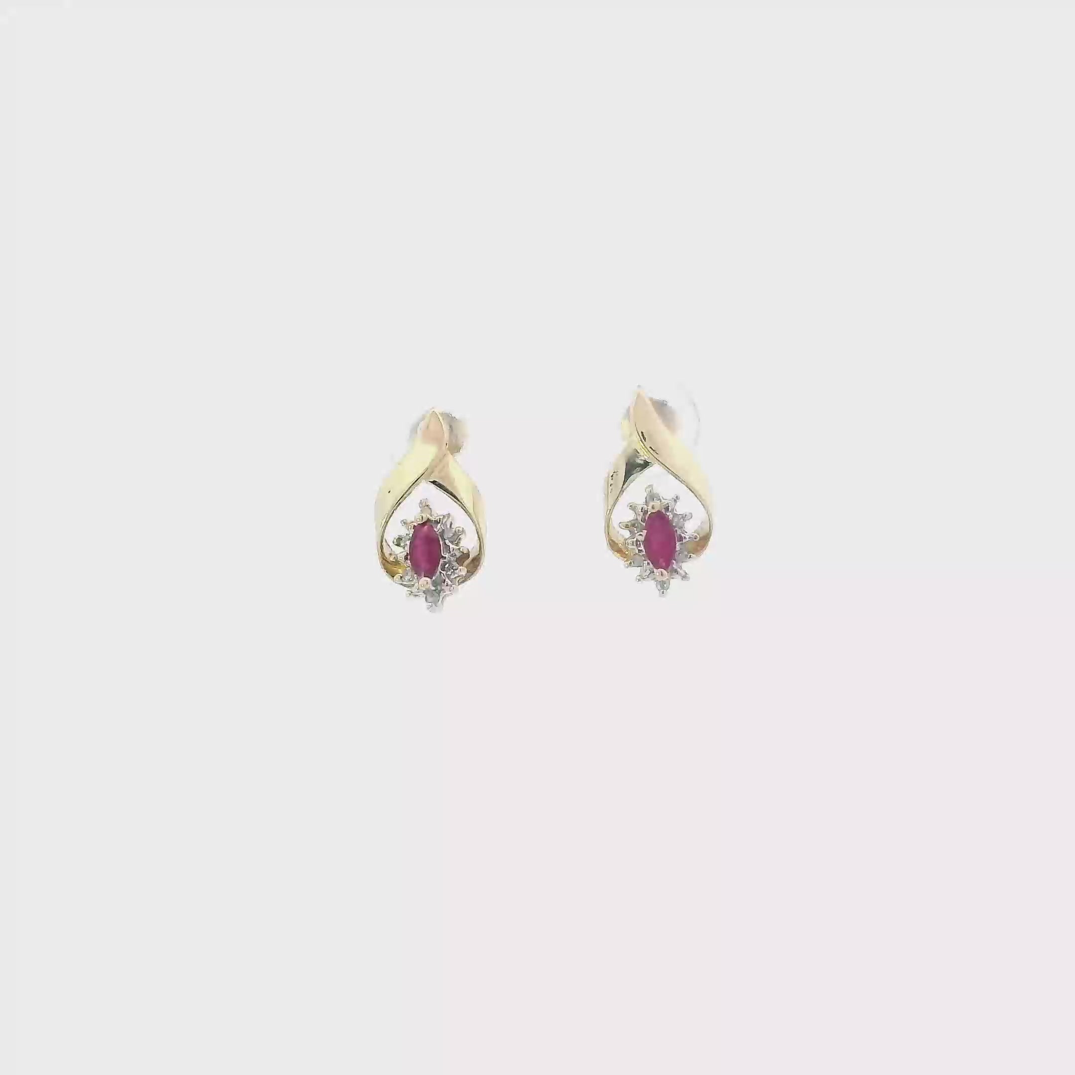10K Yellow Gold Rubies & Diamond Earrings
