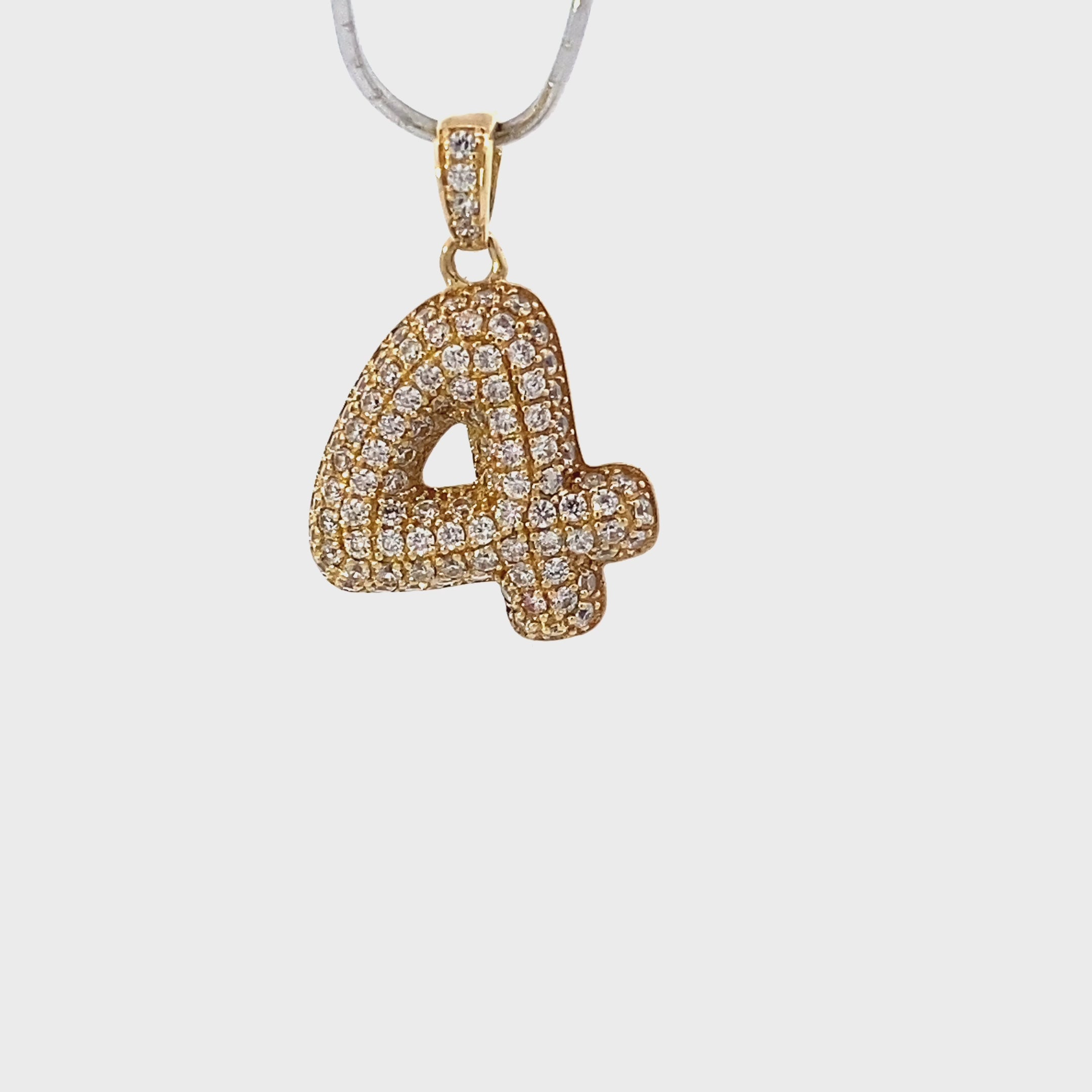 10K Yellow Gold Number 4 CZ Pendant