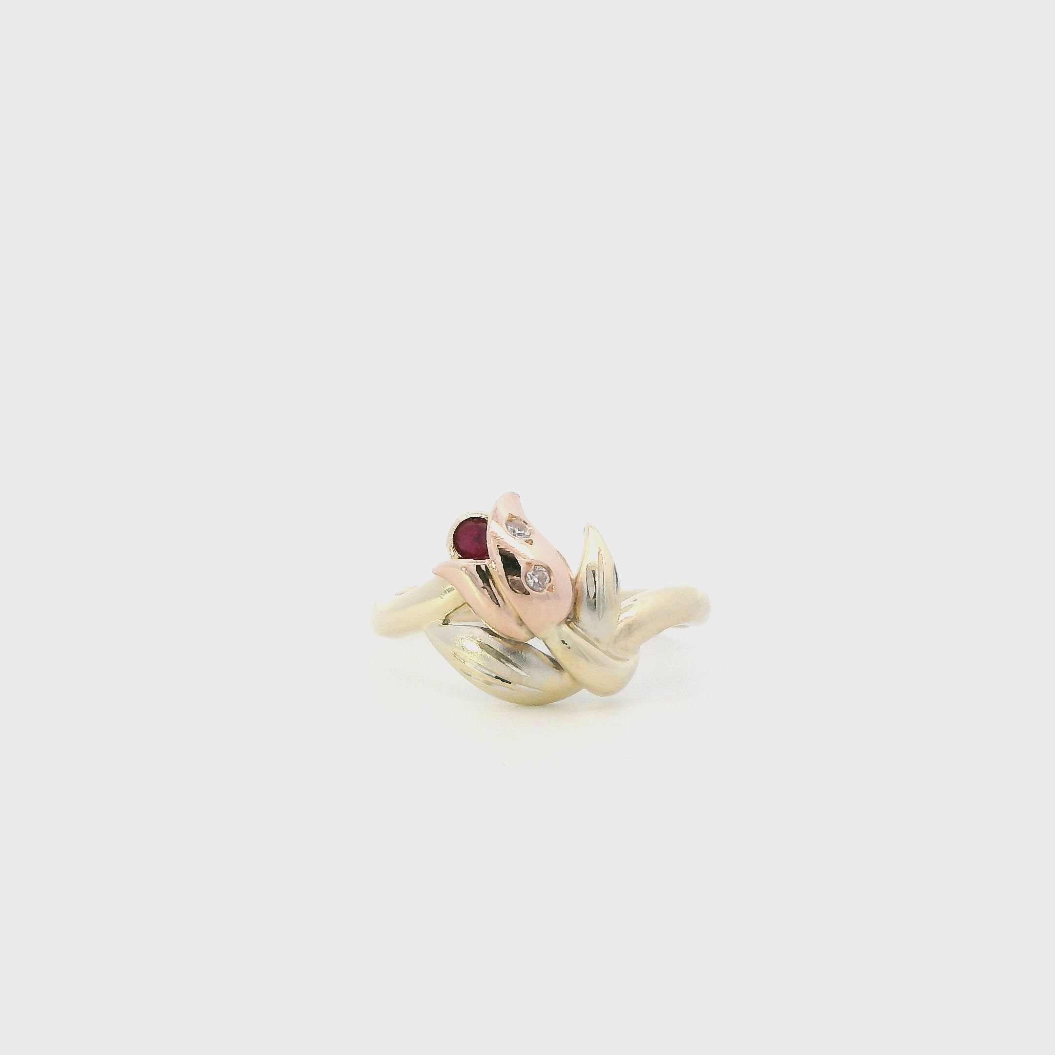 14K Tri Color Gold Ruby Flower Womens Ring