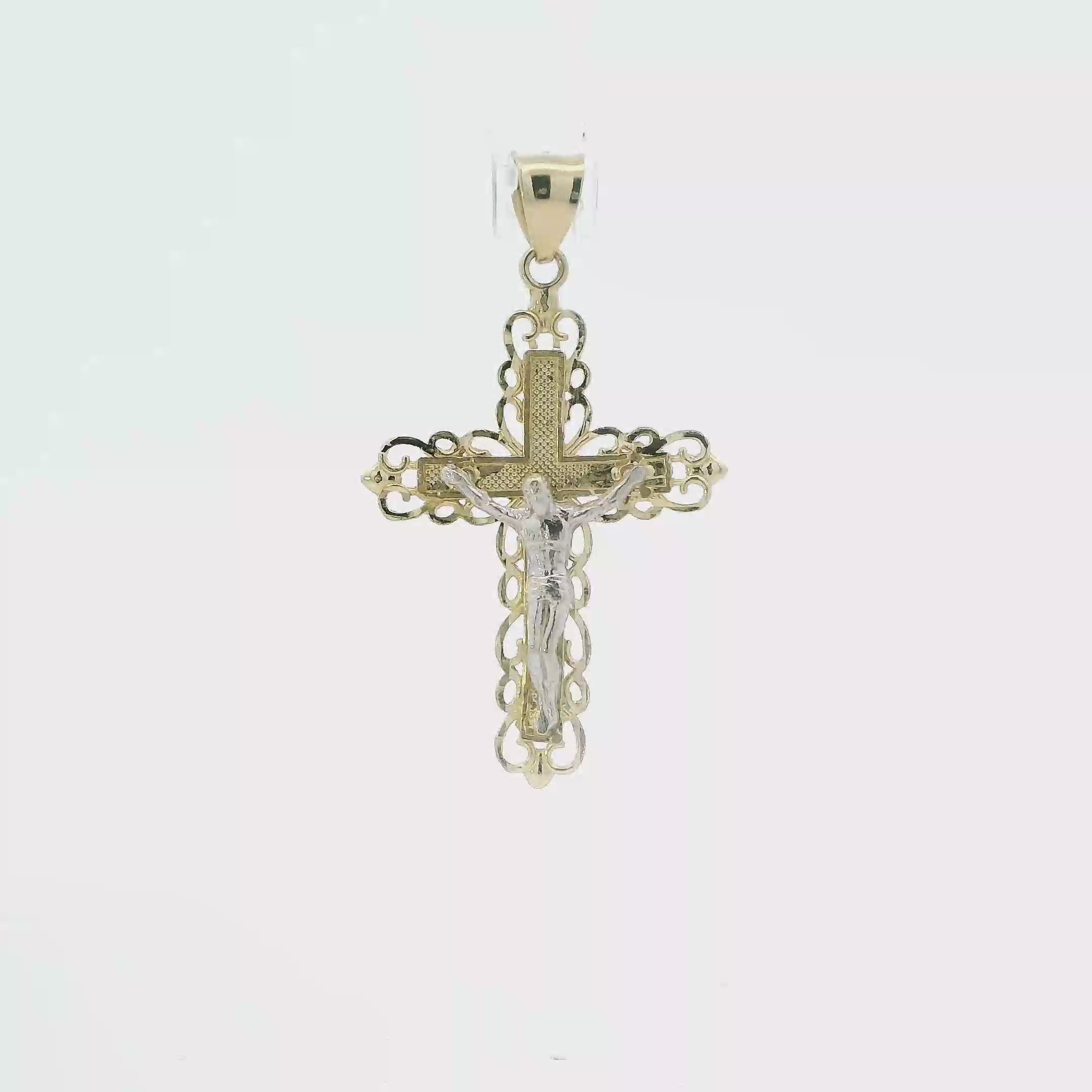14K Yellow & White Gold Religious Crucifix Pendant