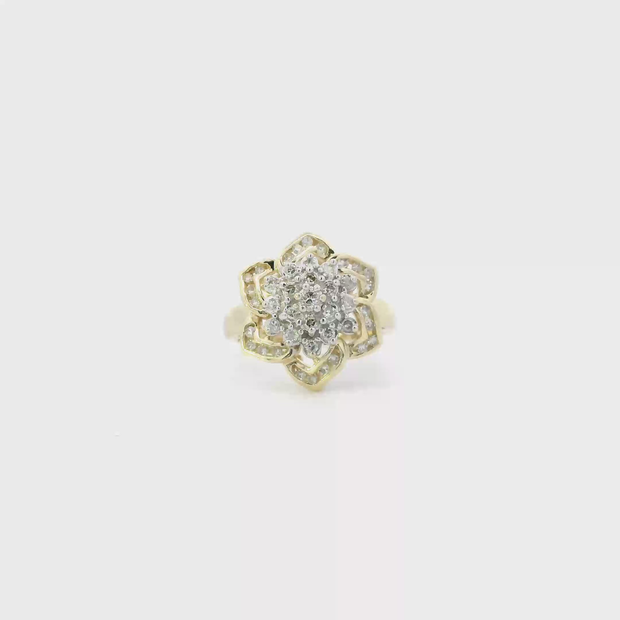 14K Yellow Gold Diamond Flower Ring - 0.05ct