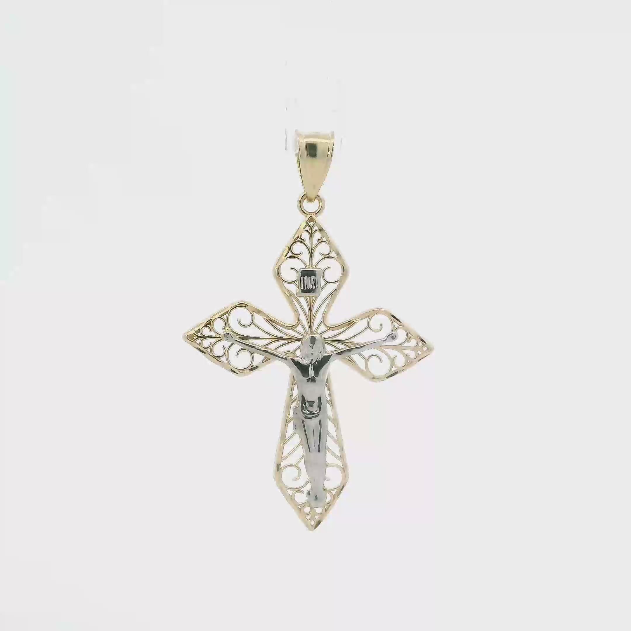 14K Yellow & White Gold Filigree Crucifix Pendant