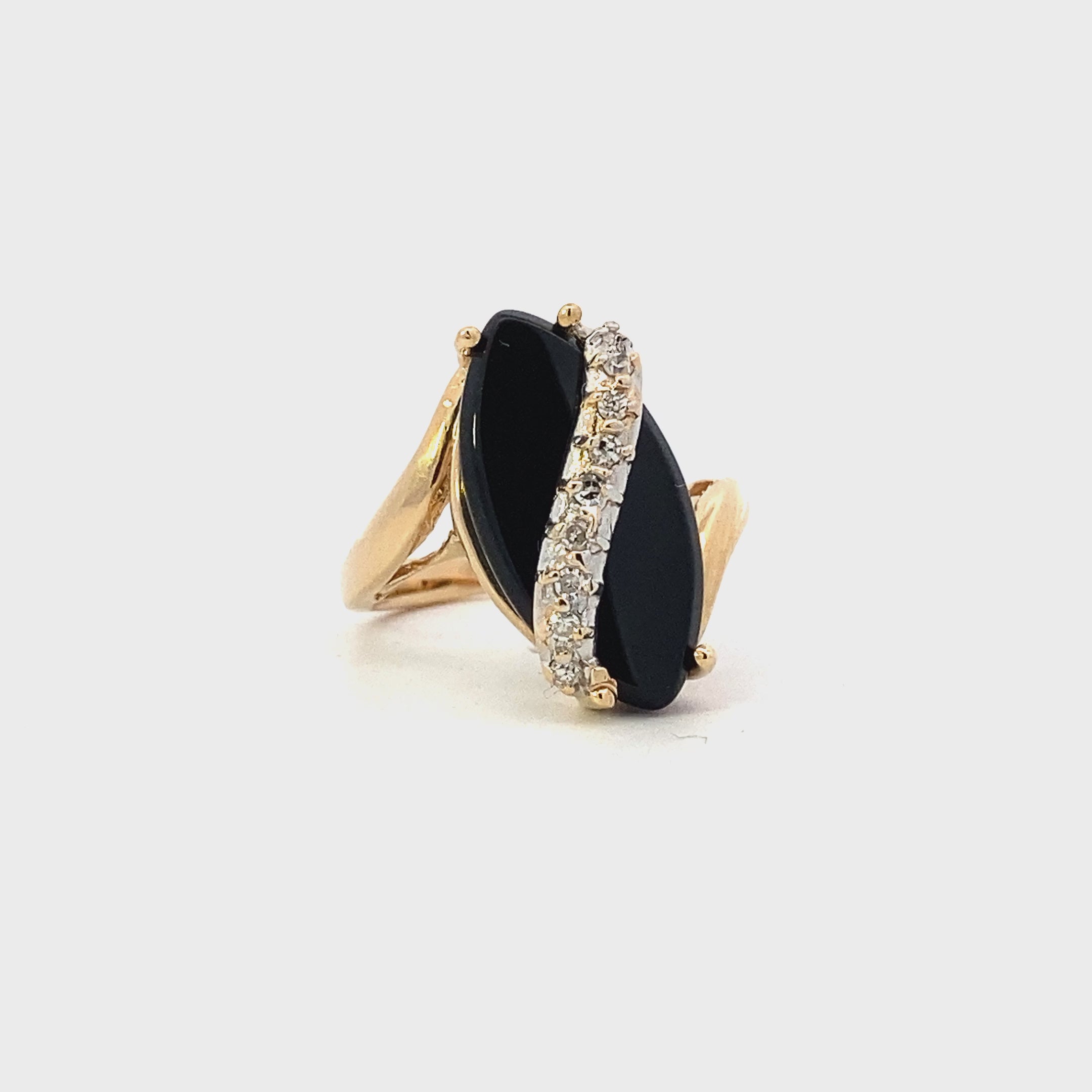 14K Yellow Gold Black Onyx Diamond Ring - 0.11ct