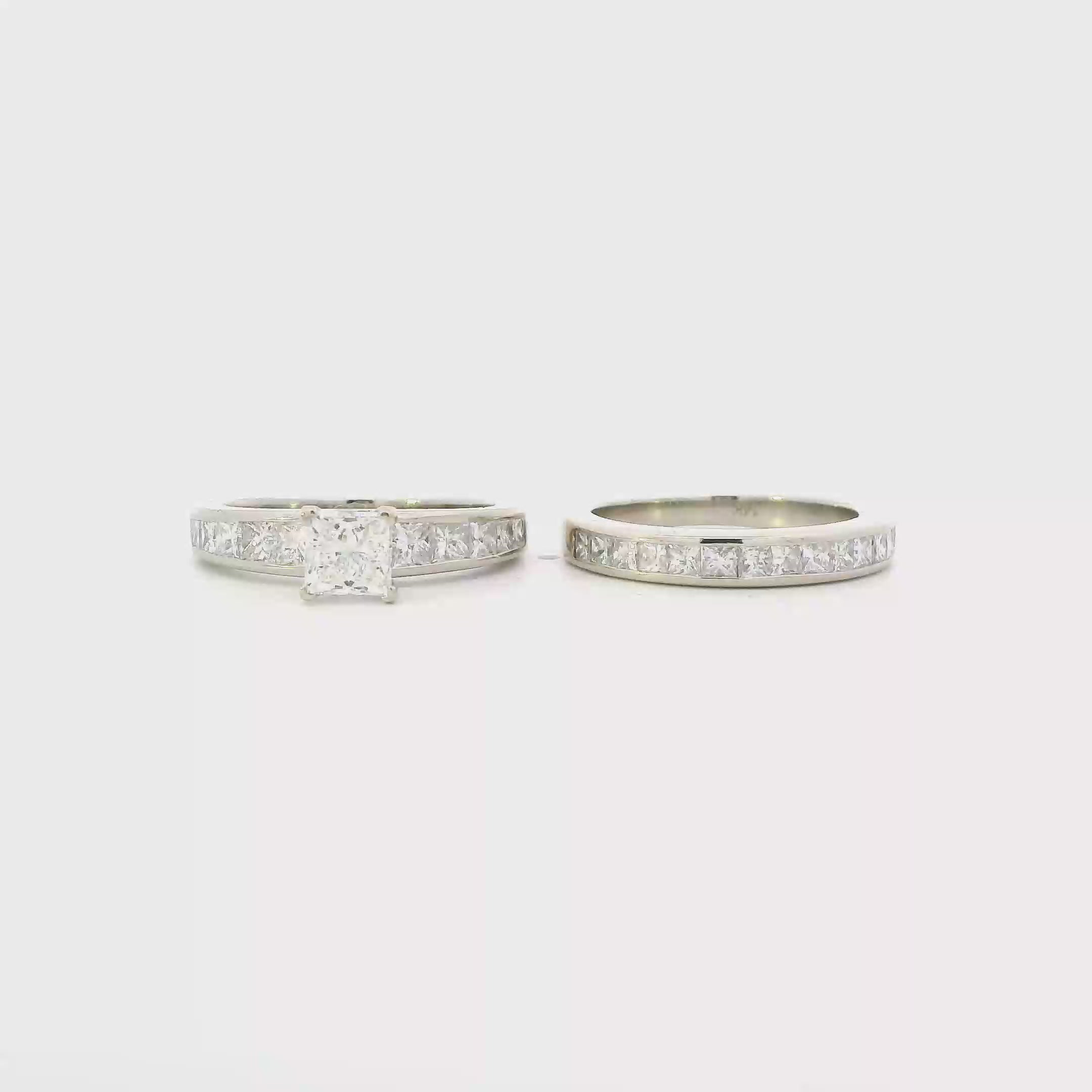 14K White Gold Diamond Womens Engagement & Wedding Ring Set - 2.41ct
