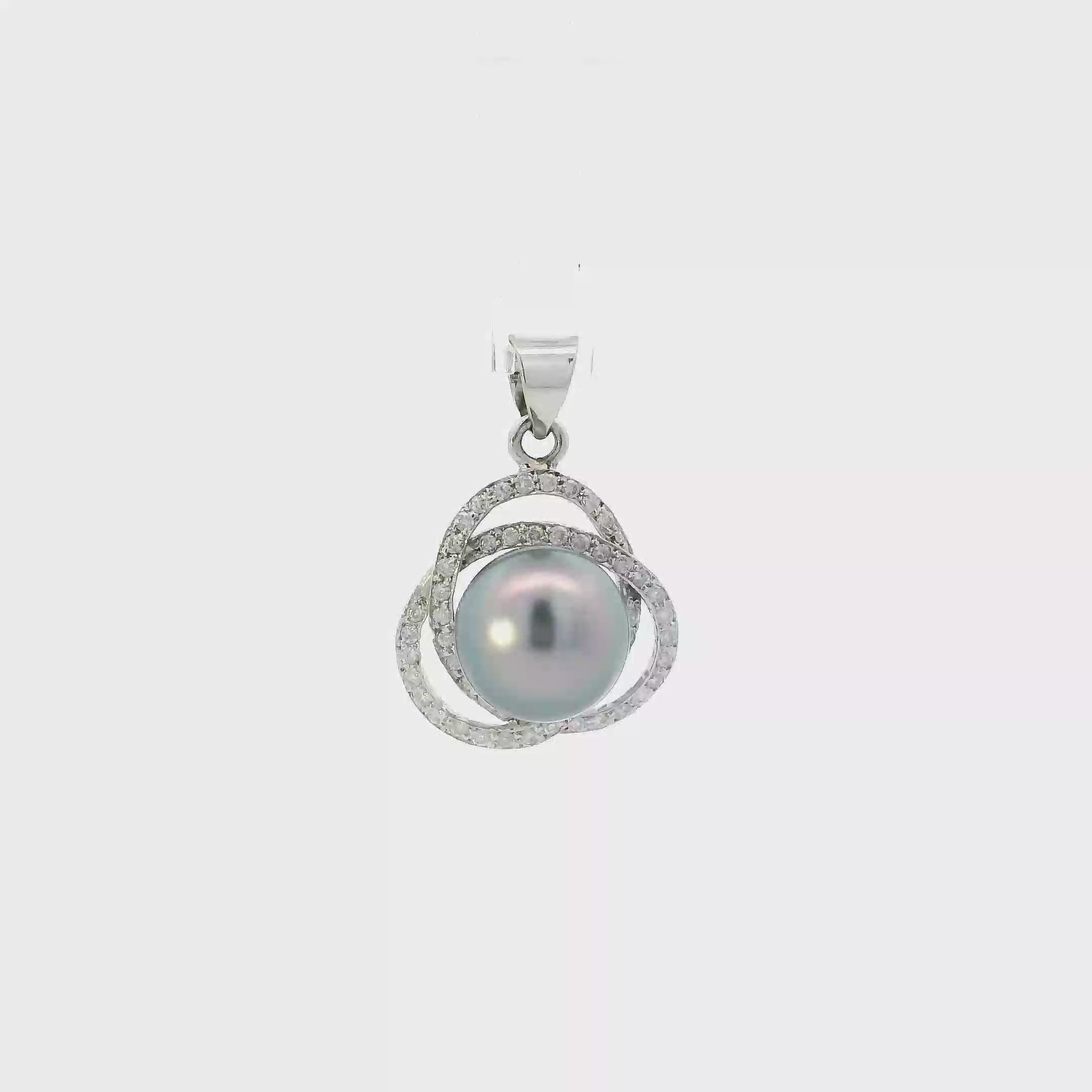 14K White Gold Tahitian Pearl & Diamond Pendant - 0.42ct