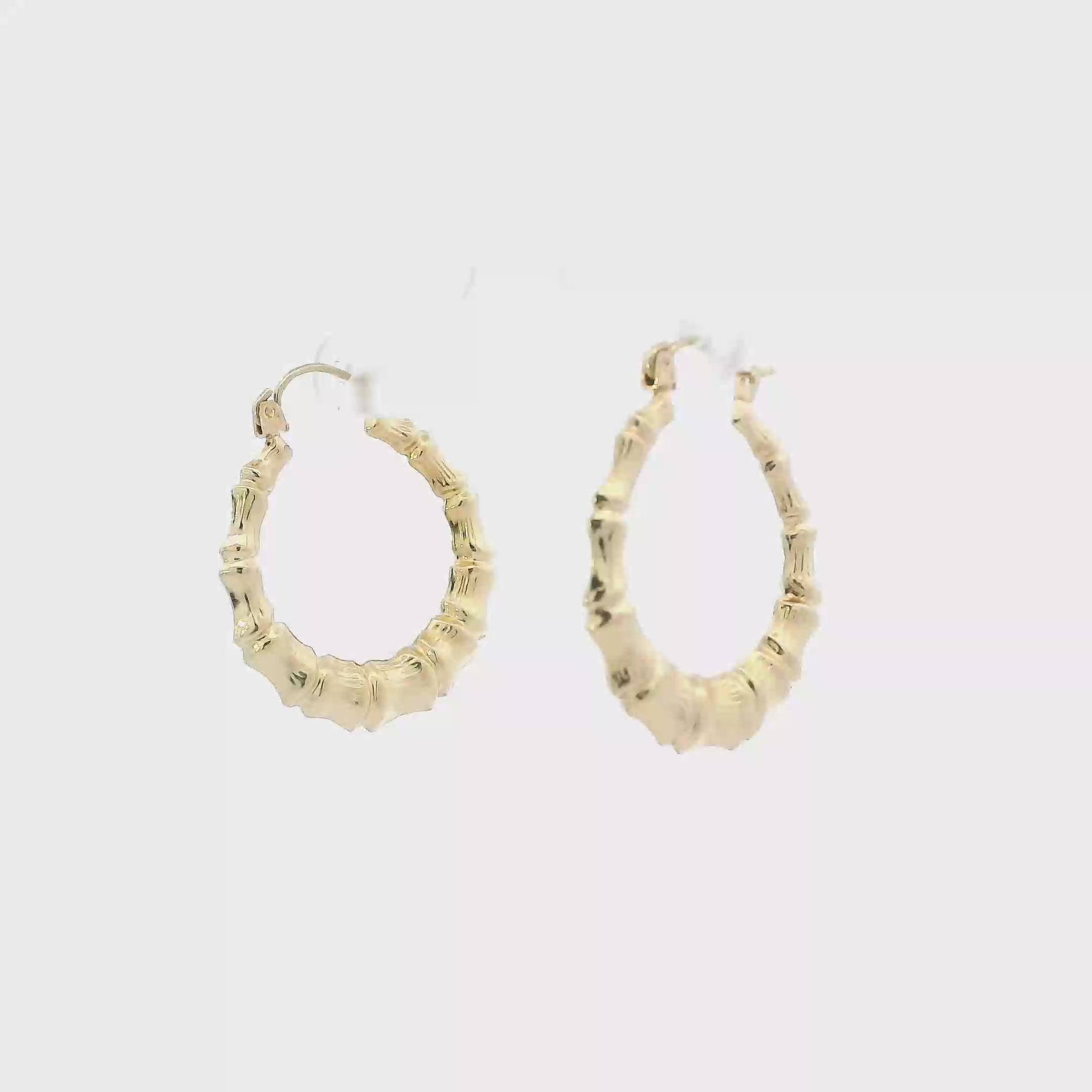 10K Yellow Gold Bamboo Hoop Earrings