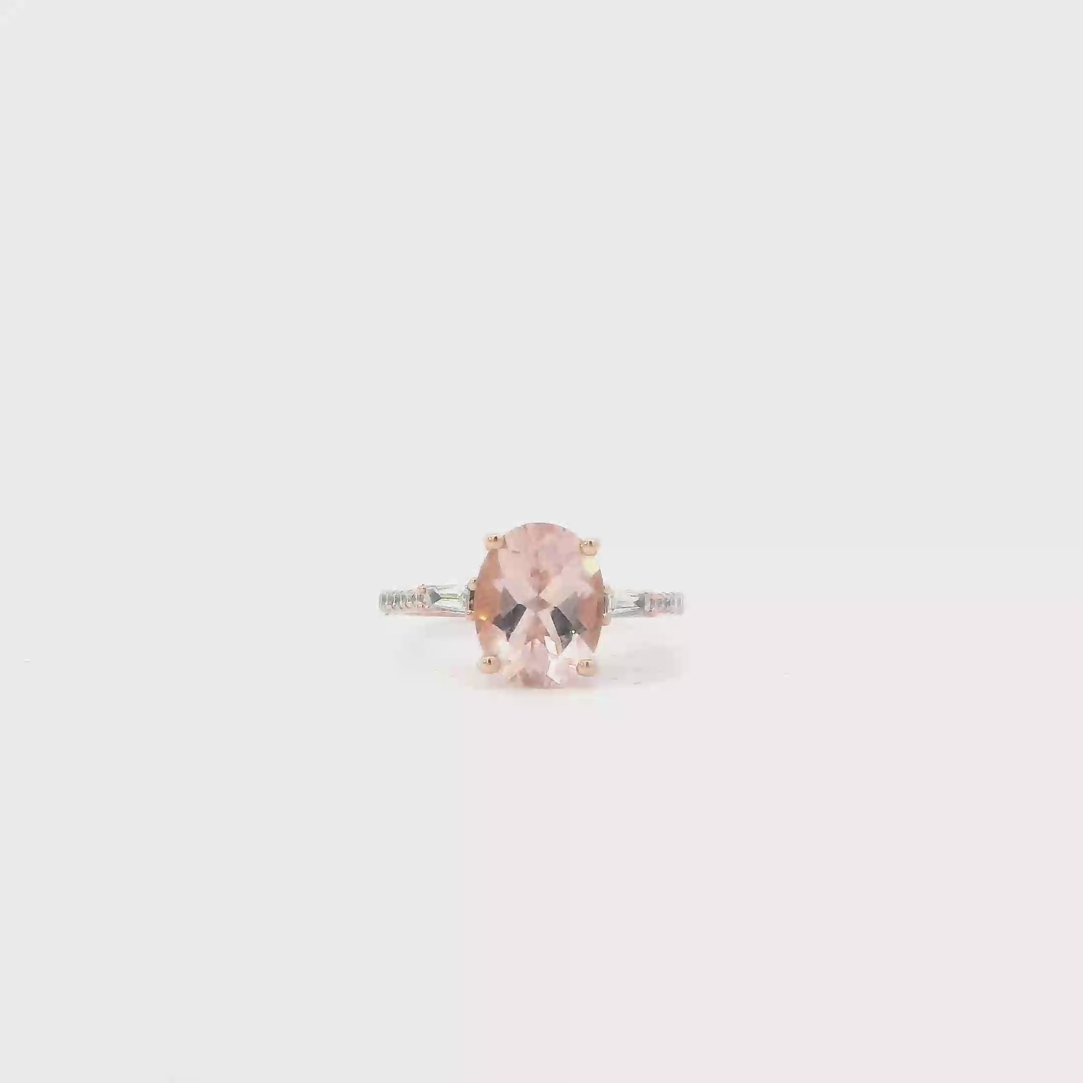 14K Rose Gold Morganite & Diamonds Womens Ring - 0.14ct