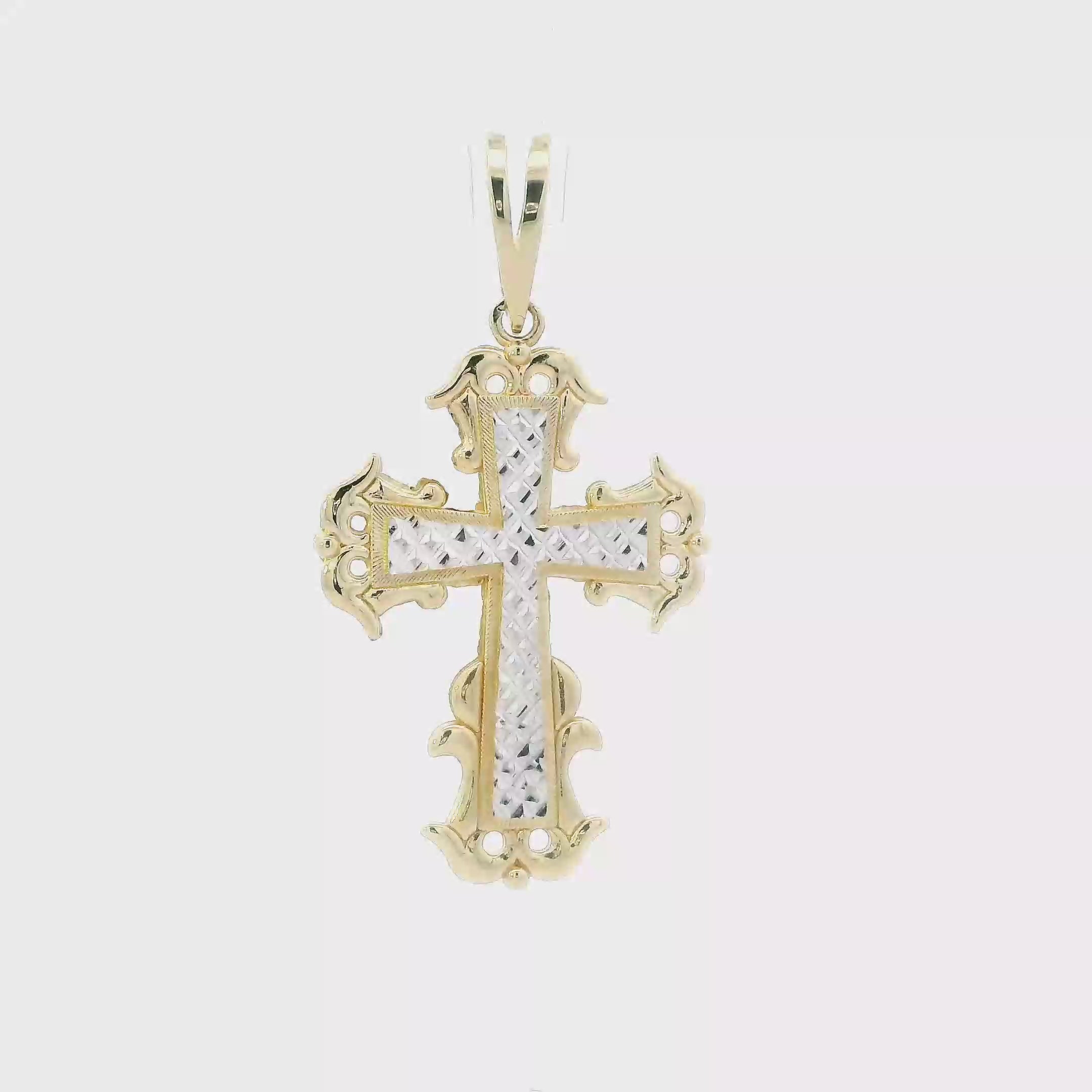 14K Yellow & White Gold Diamond Cut Cross Pendant