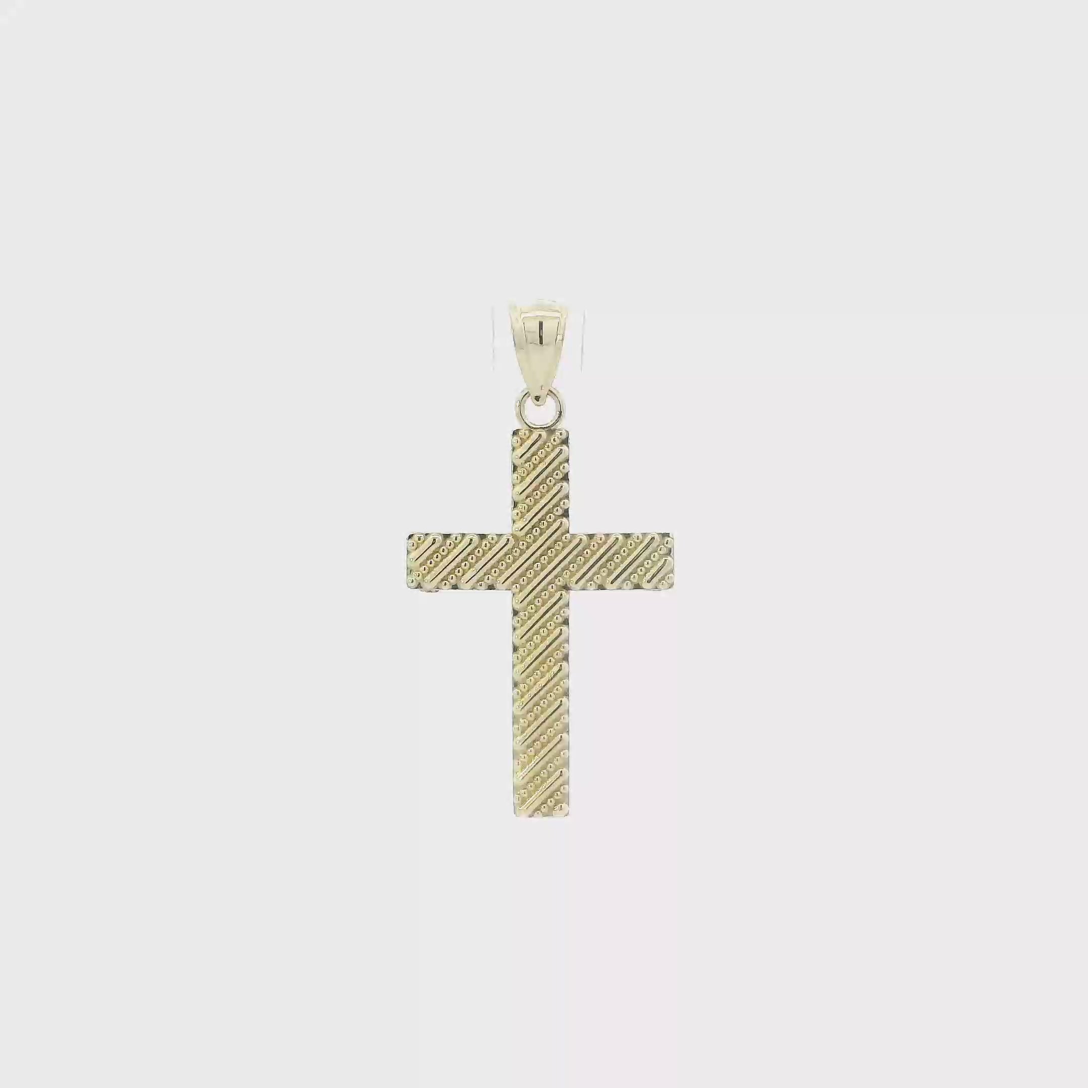 10K Yellow Gold Beaded Texture Cross Pendant