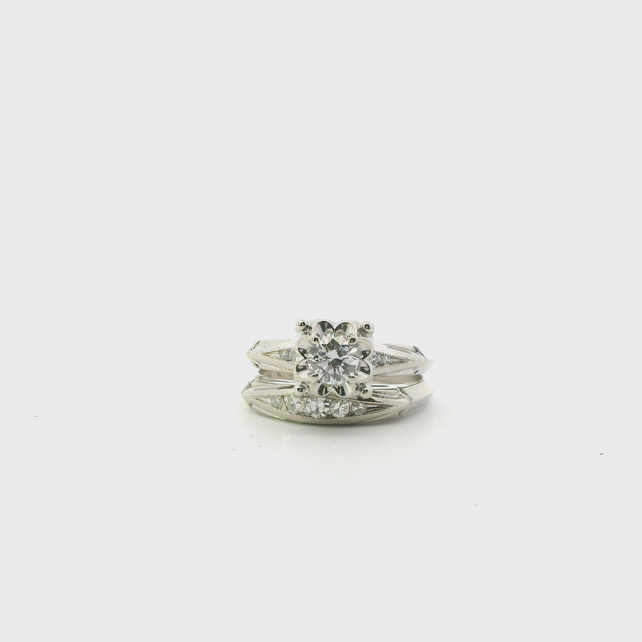 14K White Gold Diamond Engagement & Wedding Ring Set - 0.34ct