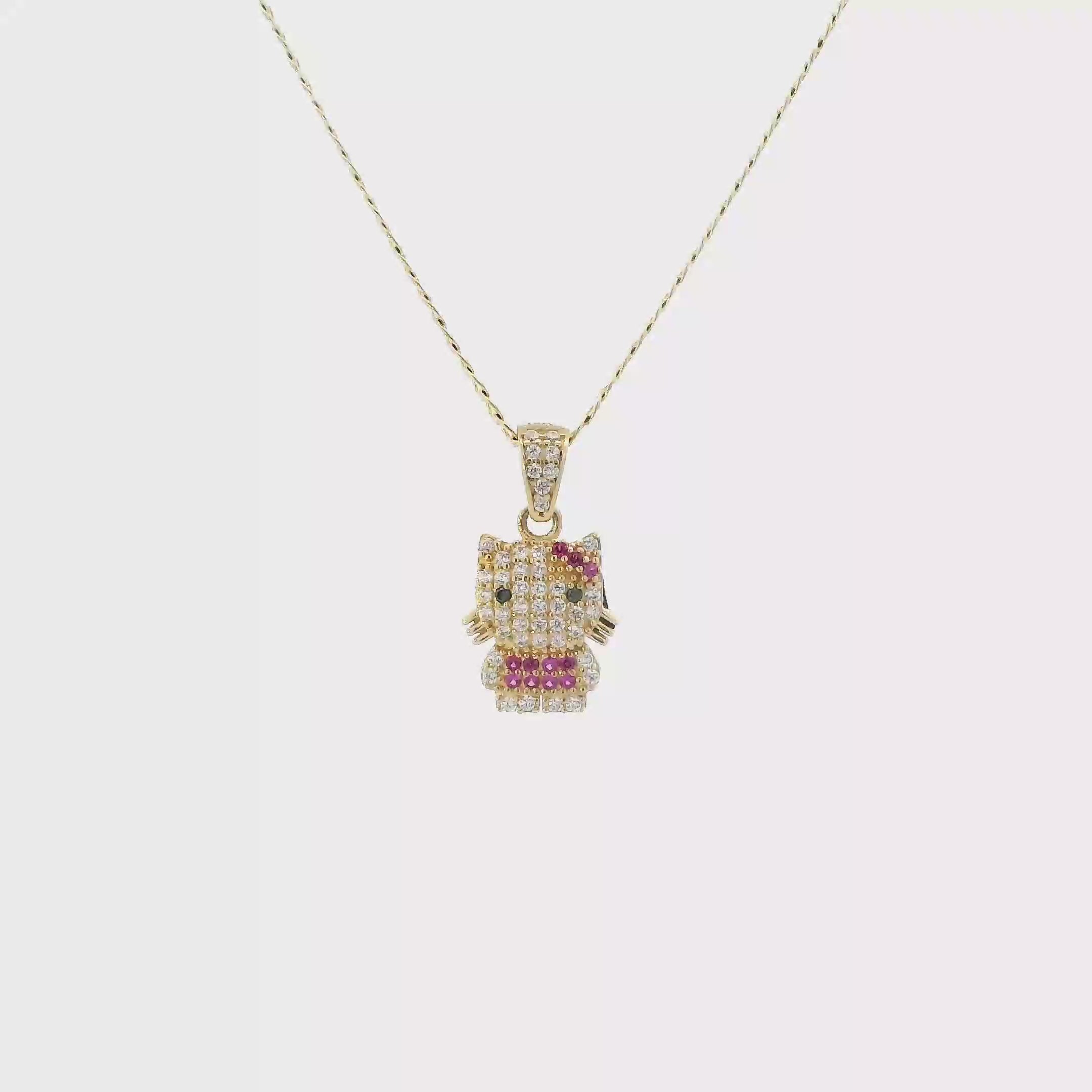 14K Yellow Gold Hello Kitty Pendant & 16
