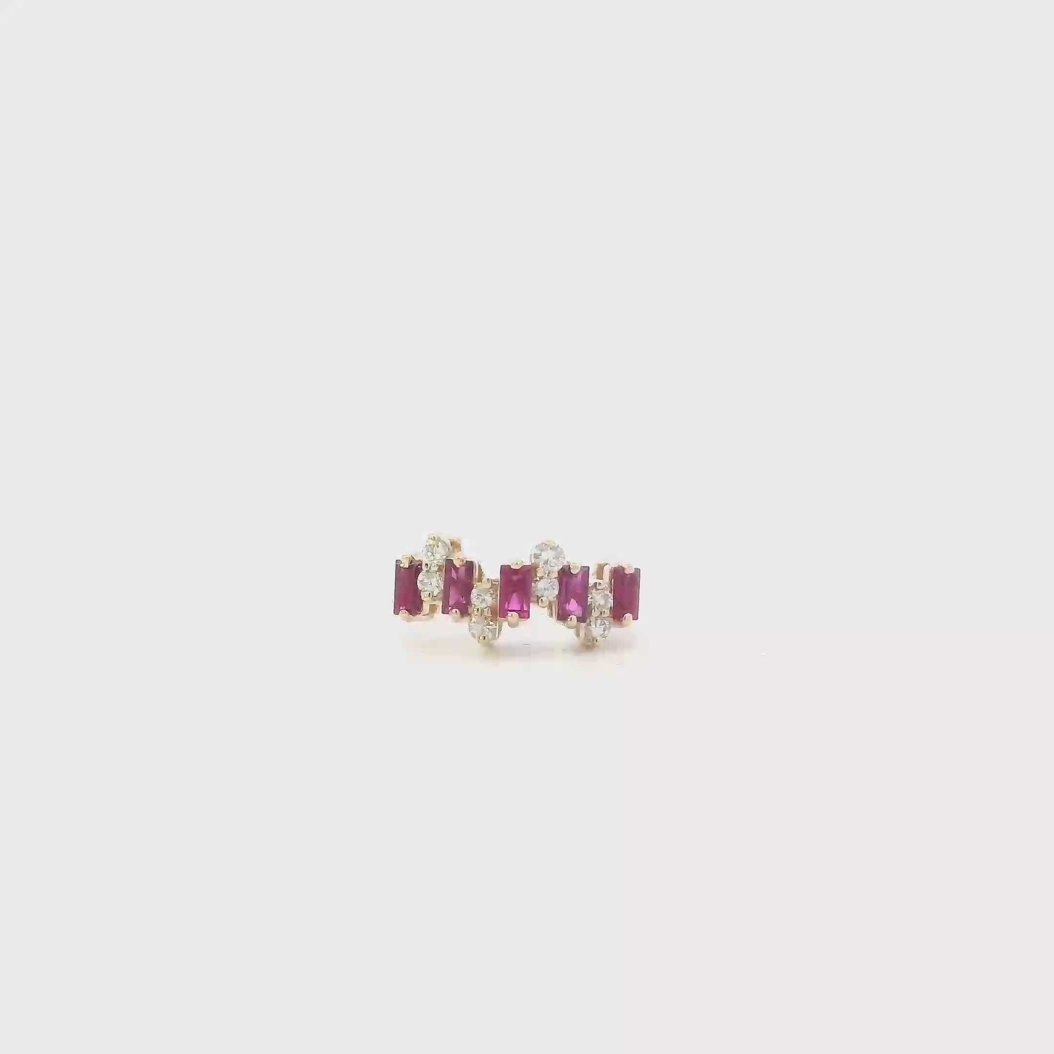 14K Yellow Gold Diamonds & Rubies Womens Ring - 0.16ct