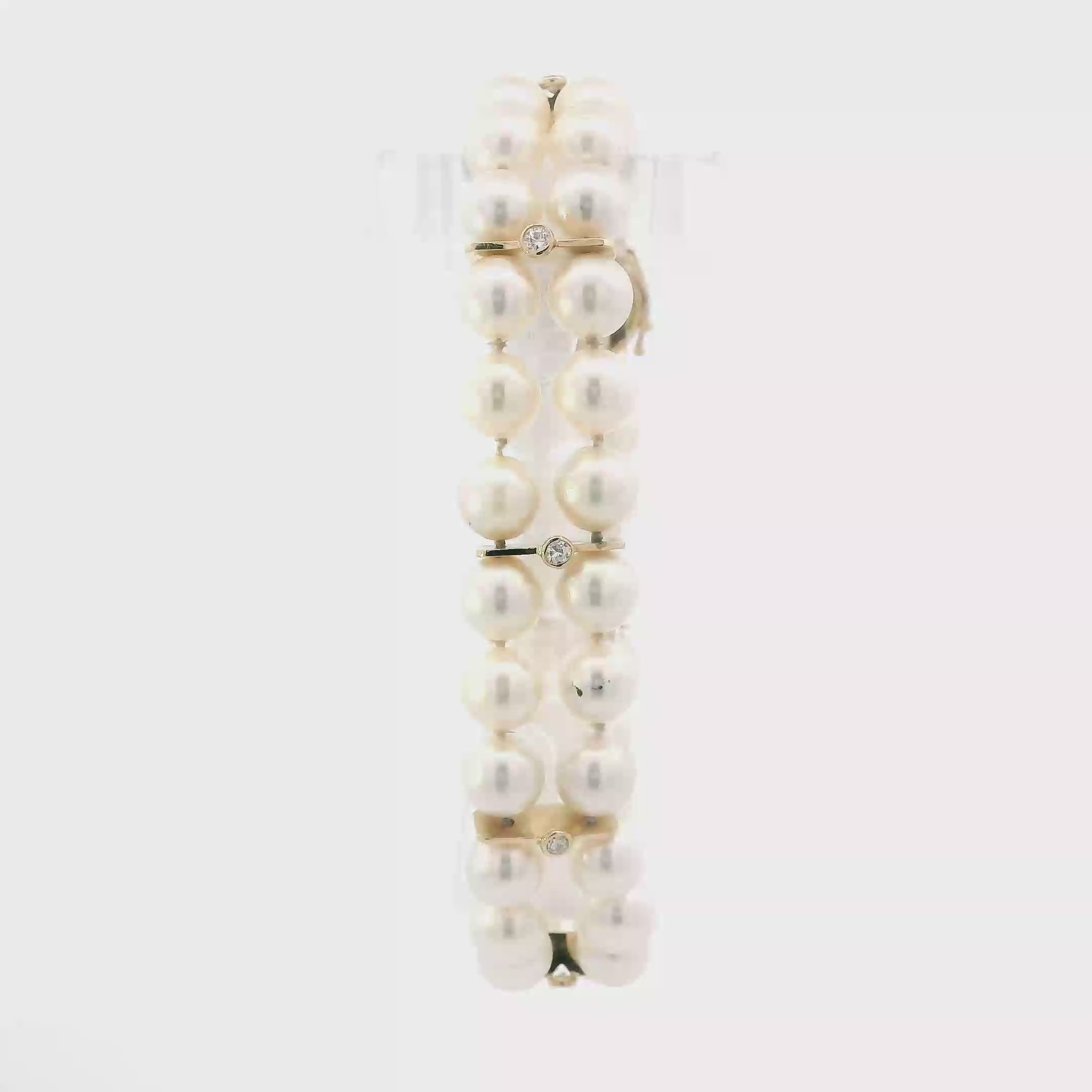 14K Yellow Gold Pearl & Diamond Bezel Set Bracelet - 0.21ct