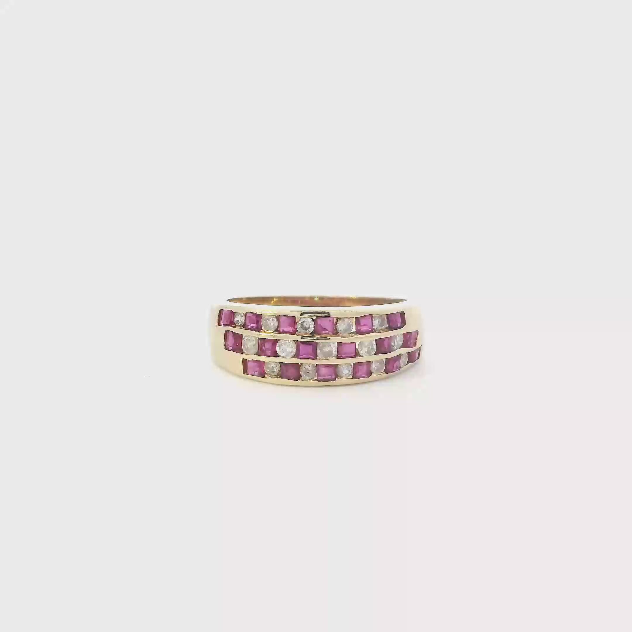 14K Yellow Gold Diamonds & Ruby Women's Ring - 0.38ct