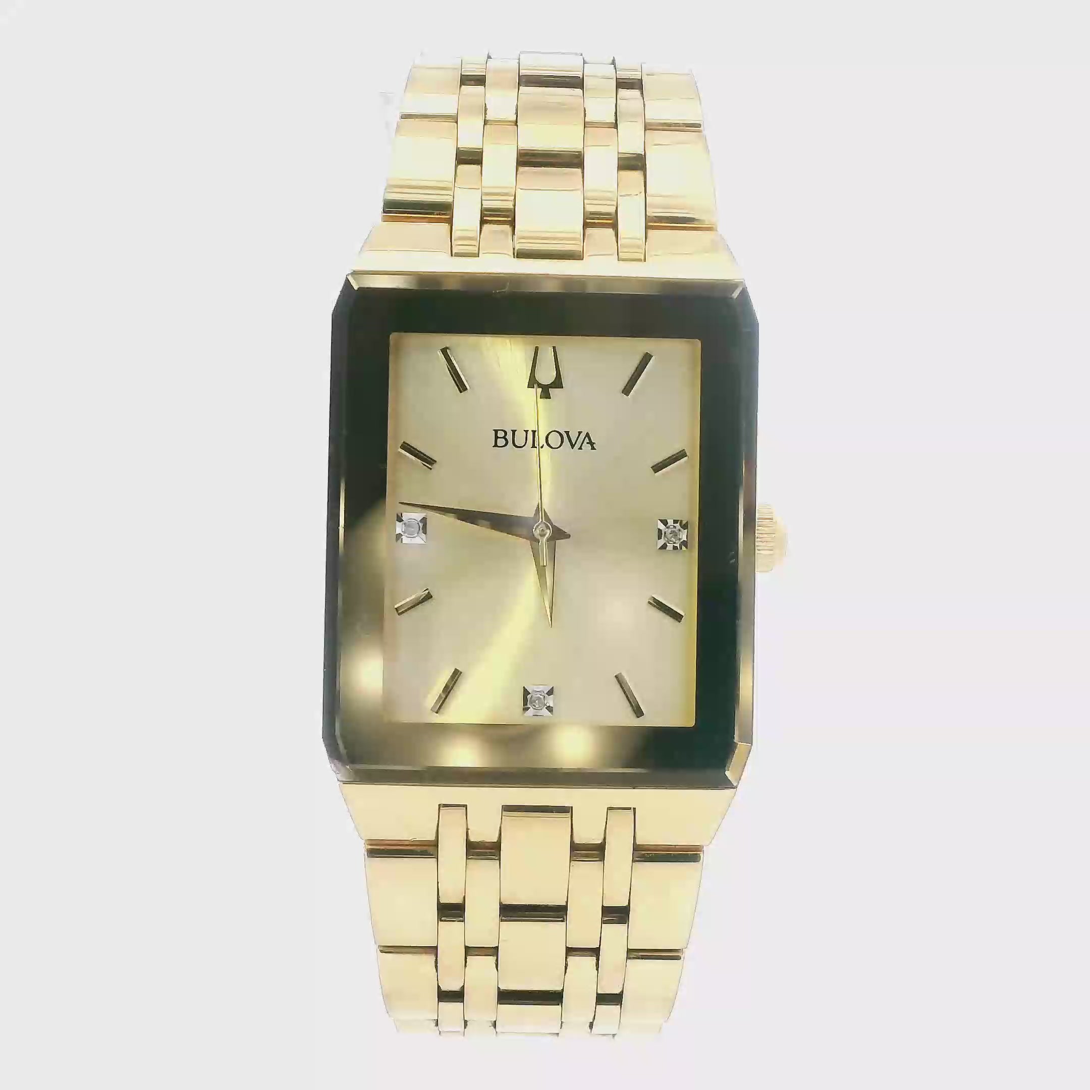 Bulova Diamond Dial Stainless Steel Rectangle Men's Wristwatch