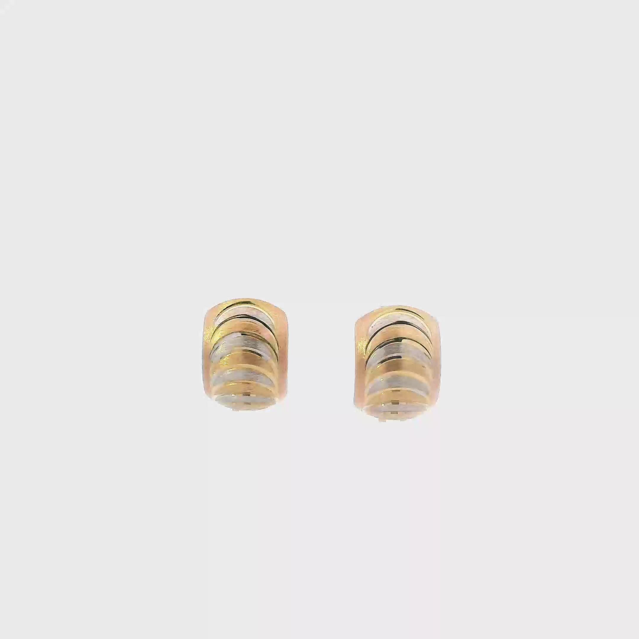 14K Tri Color Gold Huggie Hoop Earrings