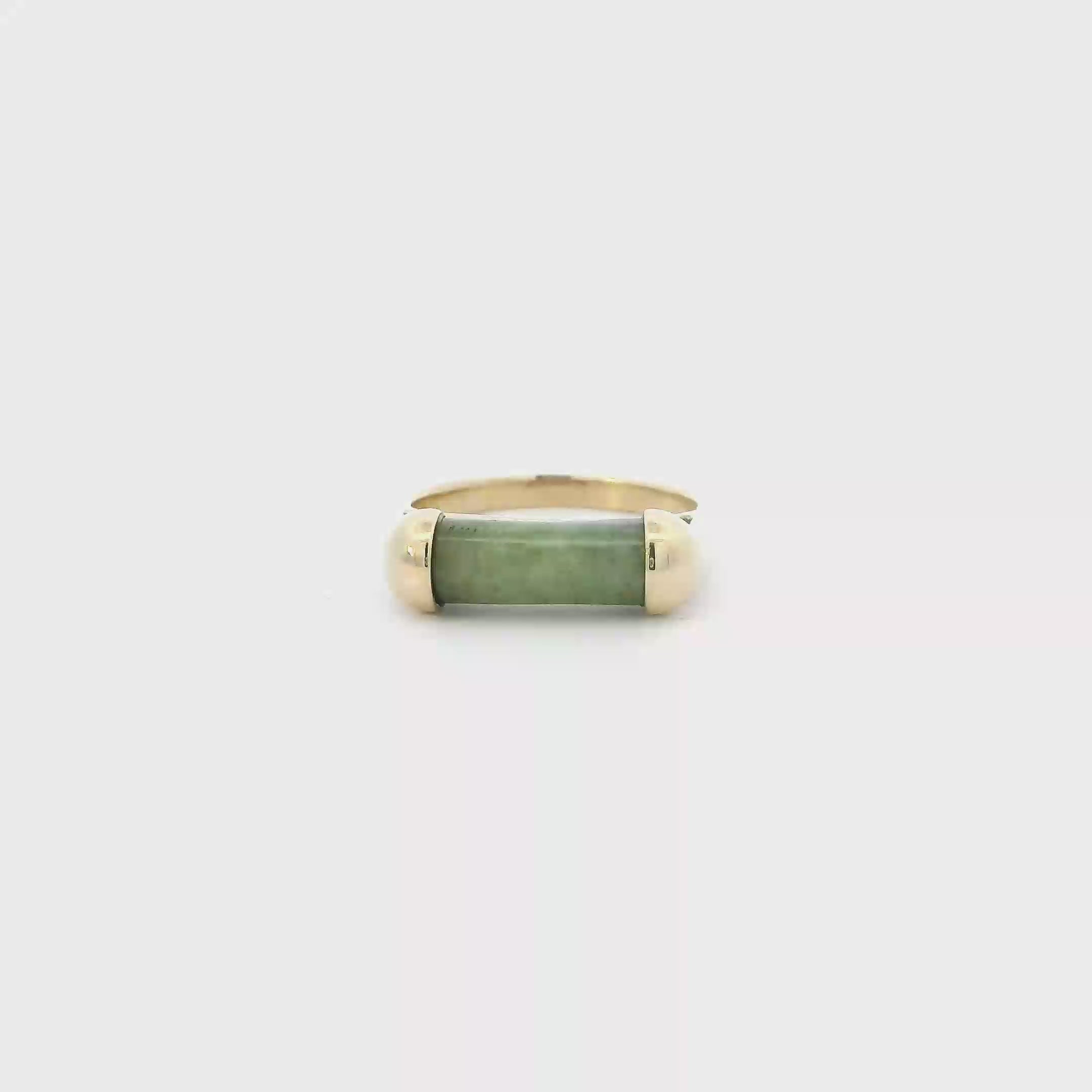 14K Yellow Gold Cylinder Shaped Jade Womens Ring