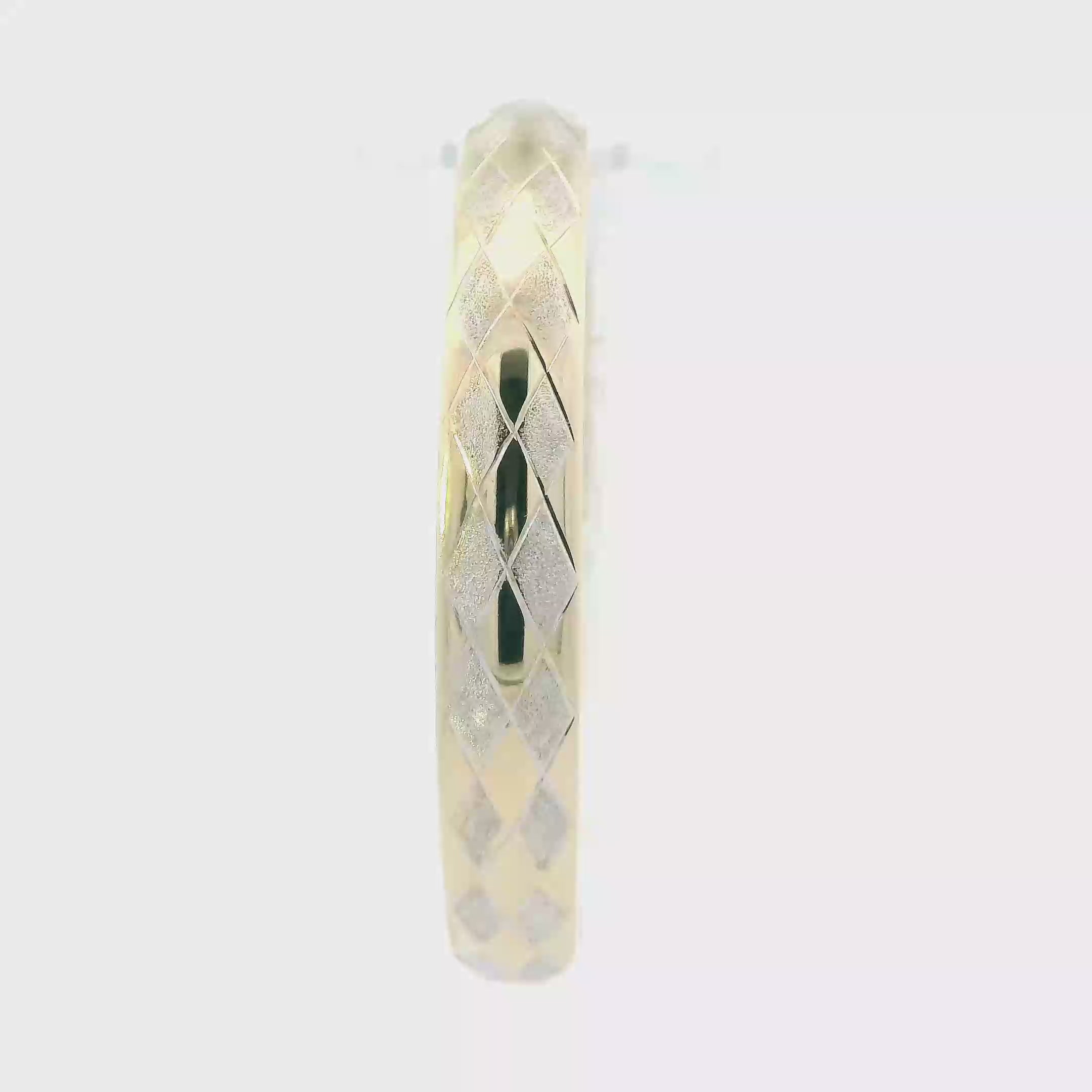 Bangle Yellow & White Gold Diamond Cut Checker Design Bangle Bracelet