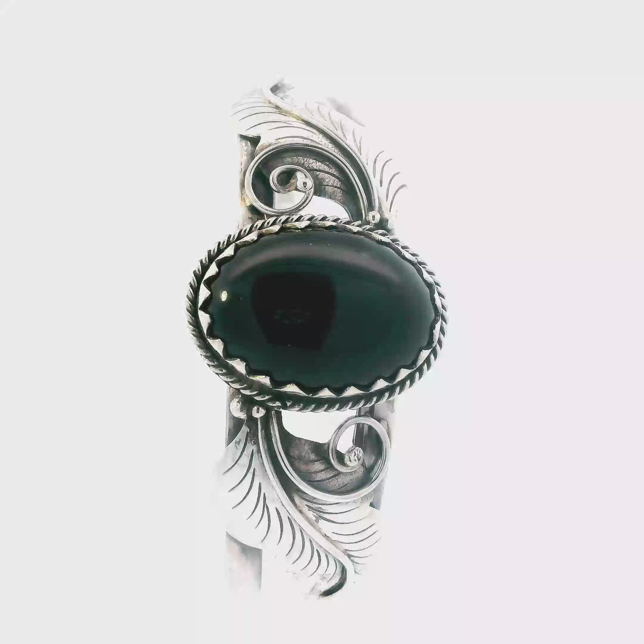 Silver Black Onx Cuff Native American Bracelet