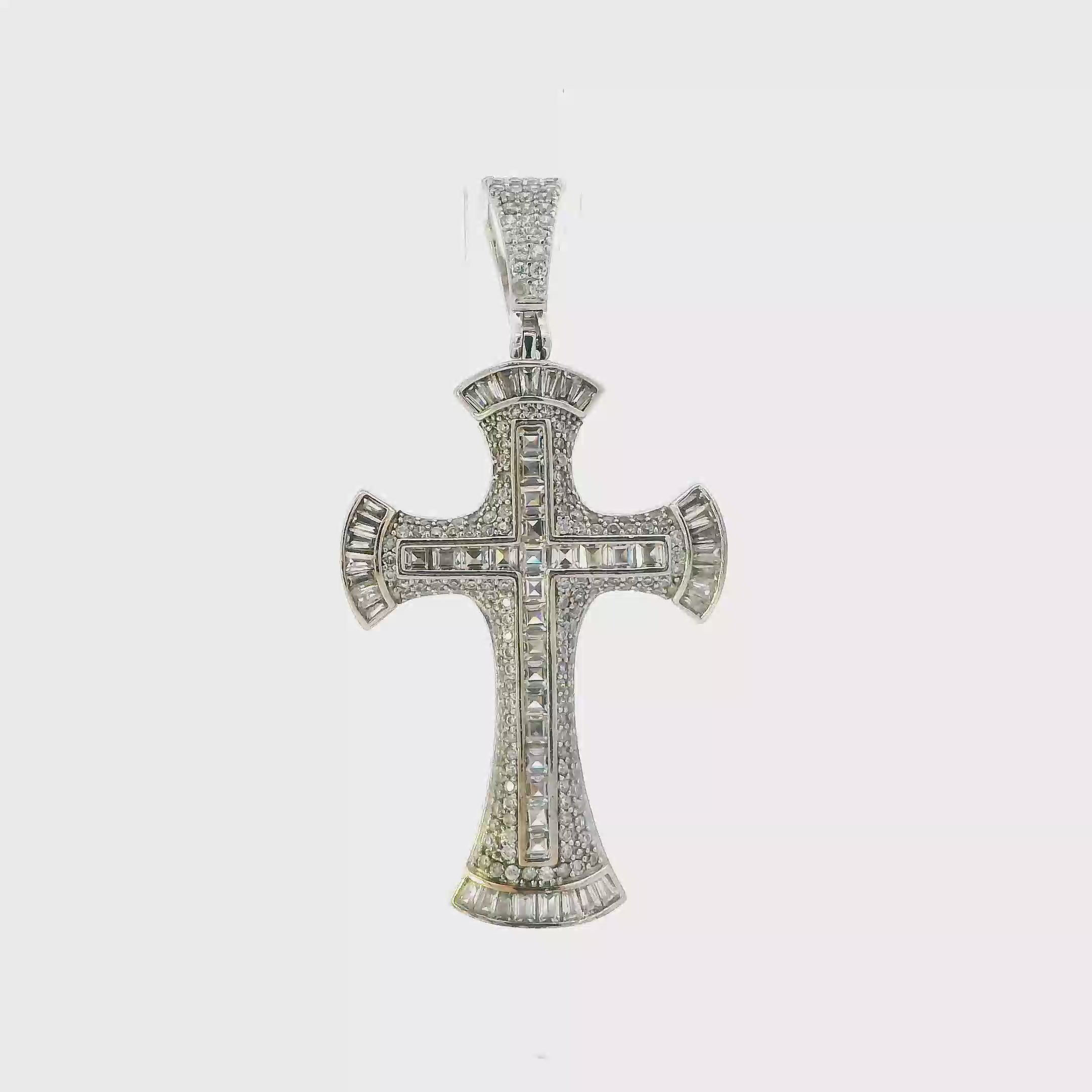 Silver Large Cz Cross Pendant