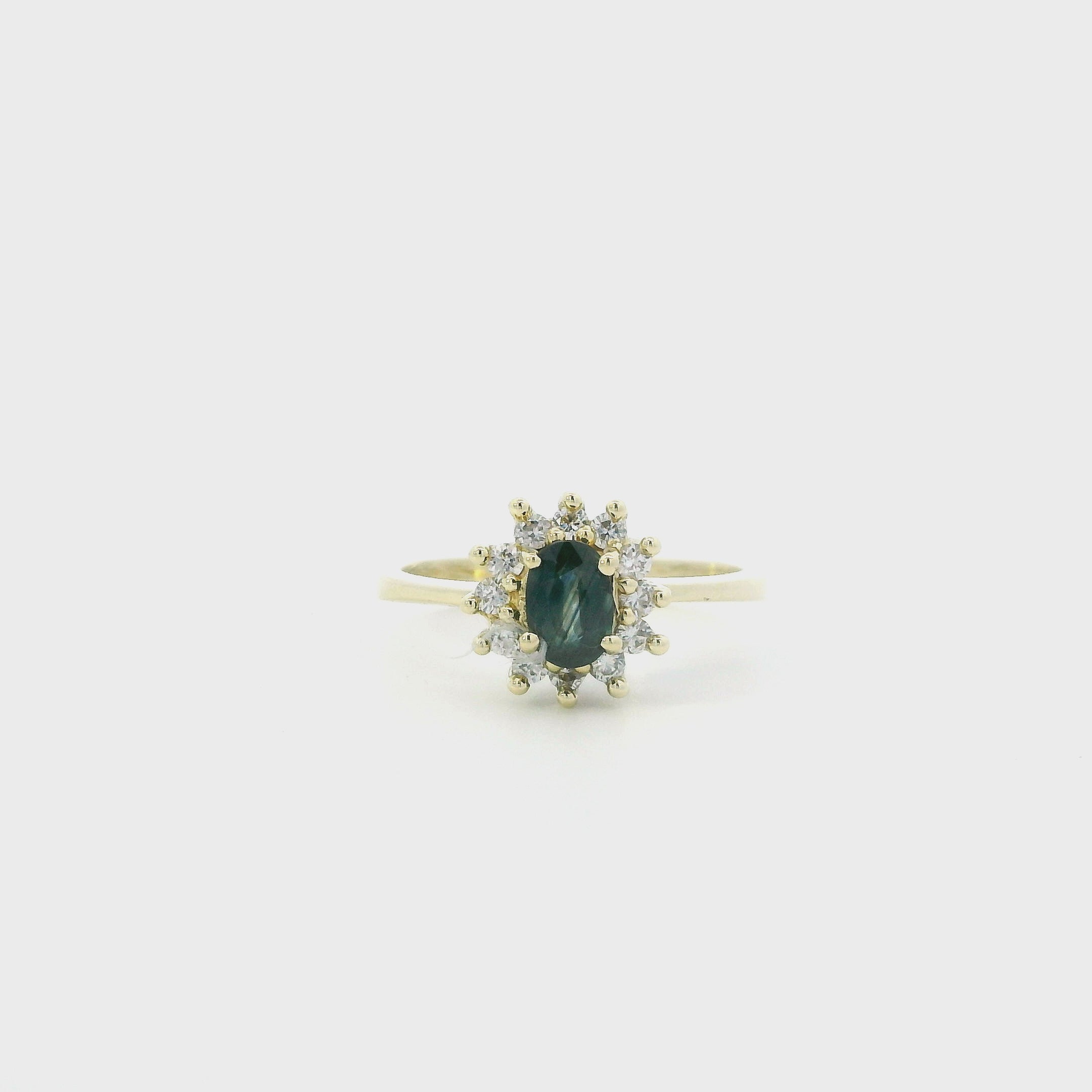 14K Yellow Gold Blue & White Sapphire Ring