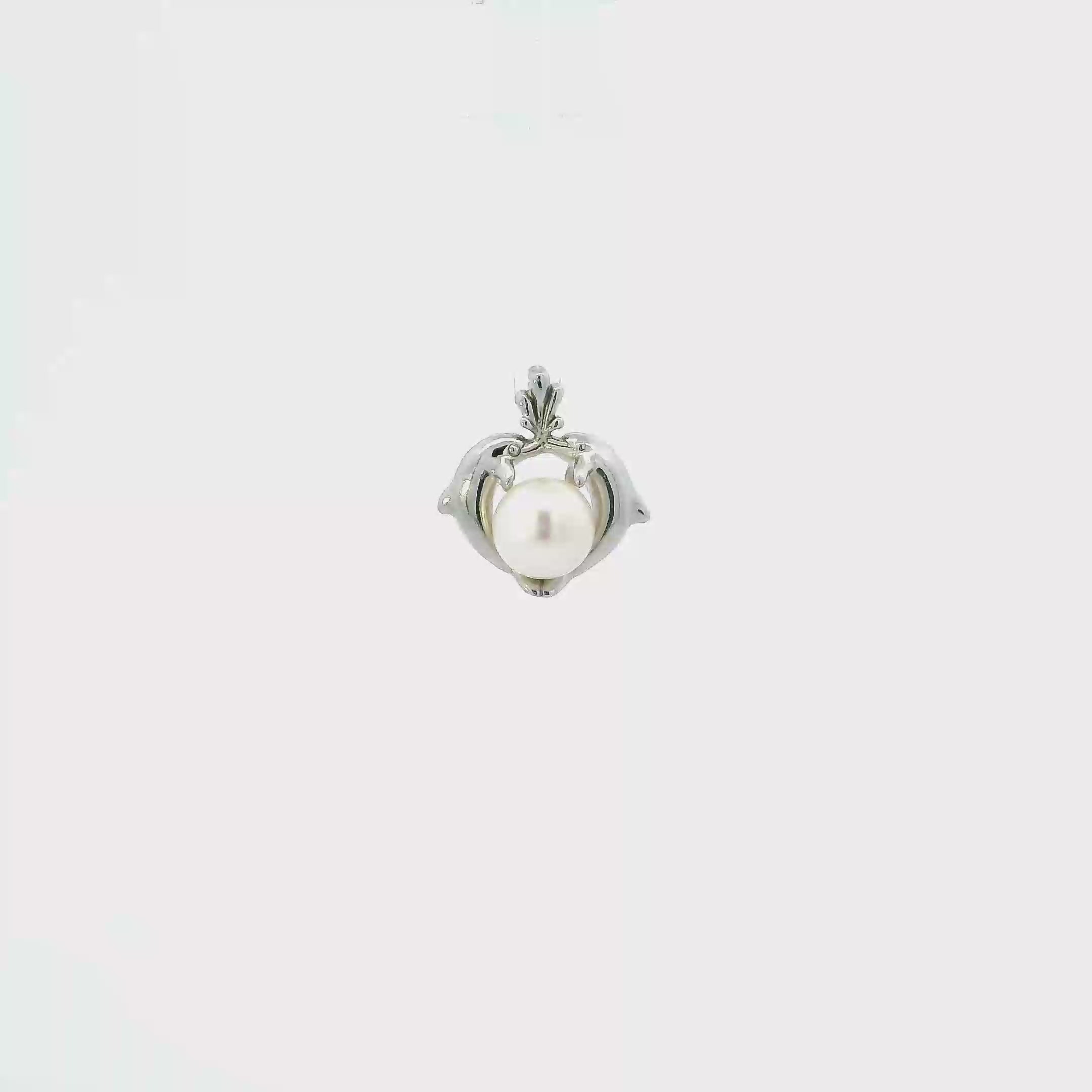 14K White Gold Pearl Dolphin Pendant