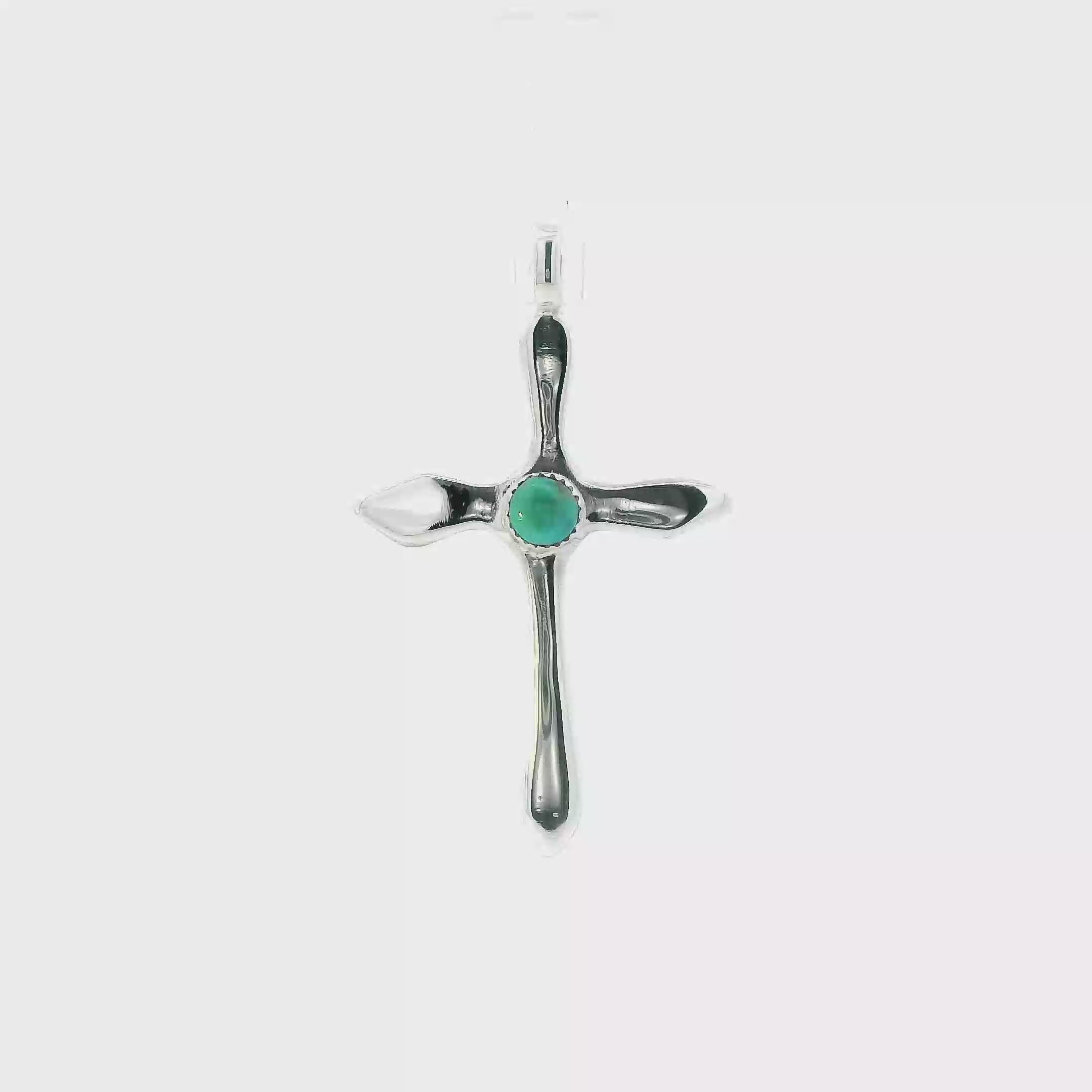 Vintage Sterling Silver Cross With  Turquoise Stone Hallmarked Pendant