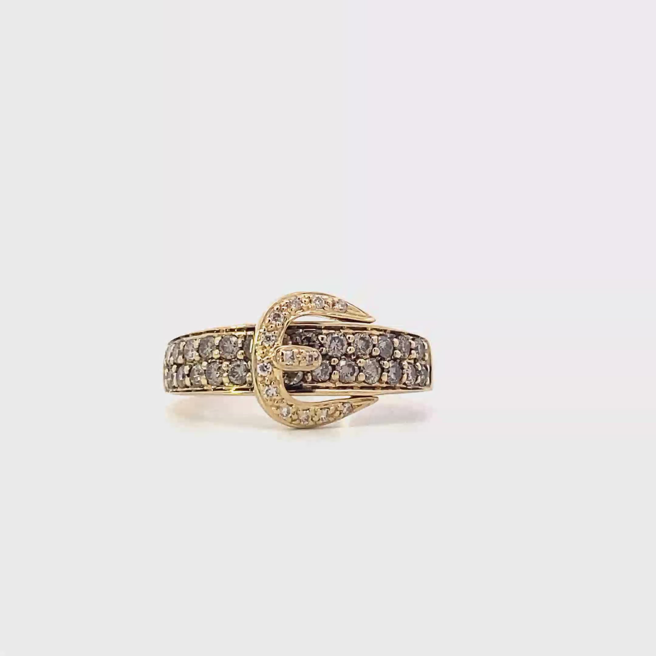 14K Yellow Gold Diamond Buckle Style Ring - 0.61ct